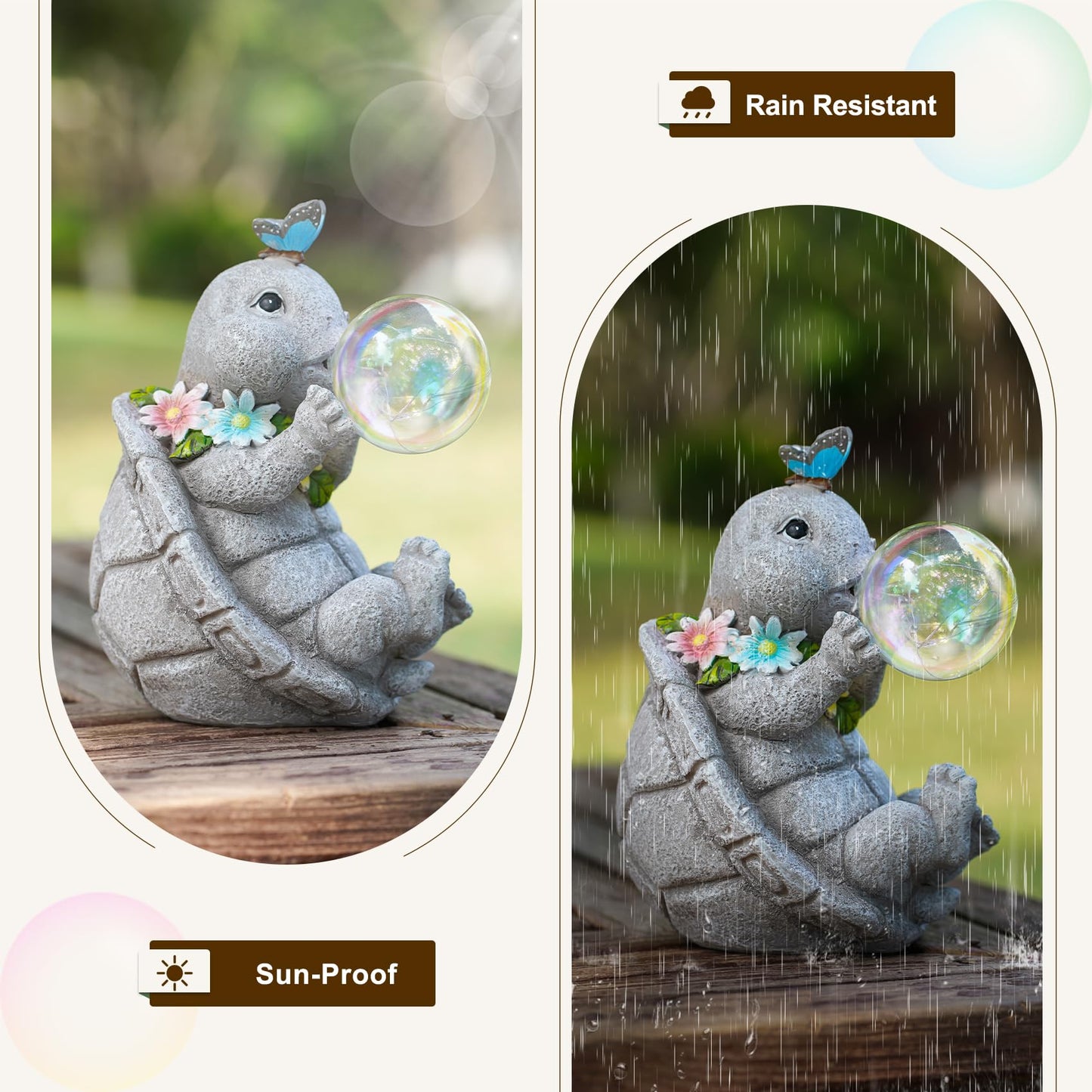 zuzuzen Solar Turtle Statues Garden Decor with Bubble LED Light, Outdoor Tortoise Statue Resin for Patio, Lawn, Yard Gift for Mother's Day, Birthday, Housewarming