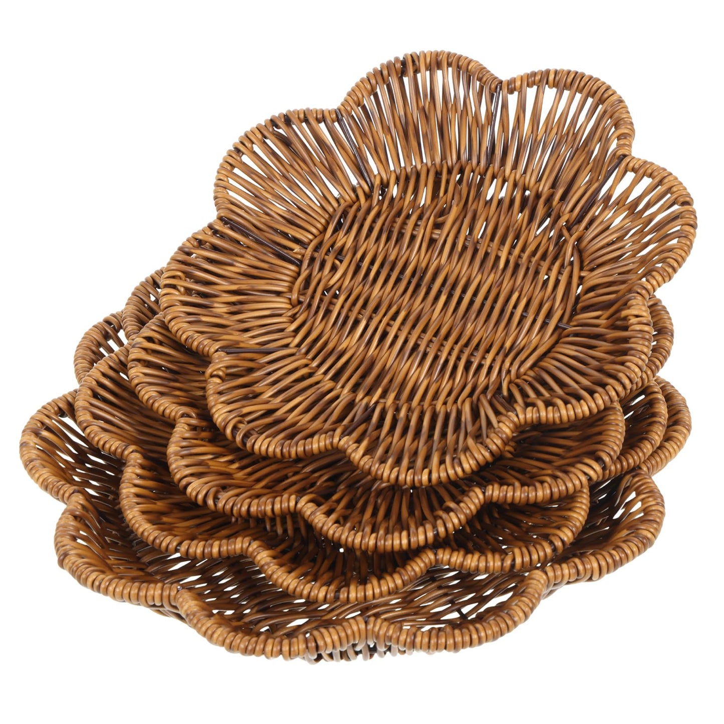4 Pcs Wicker Bread Baskets, Plum Bossom Shaped Bread Baskets Sets, Vintage Storage Baskets Trays for Bread Food Vegetables Fruit Snacks Tabletop Restaurant Home