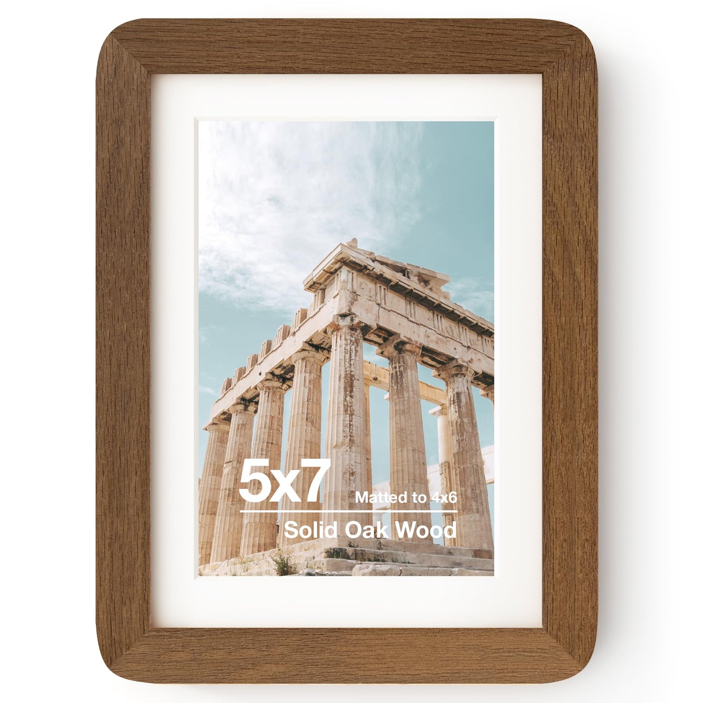 FLYJOE 5x7 Solid Oak Wood Photo Frame | 5x7 Picture Frame With Mat For 4x6 | Plexiglas And Hanging Hardware Included | Walnut Wood (1 Pack)
