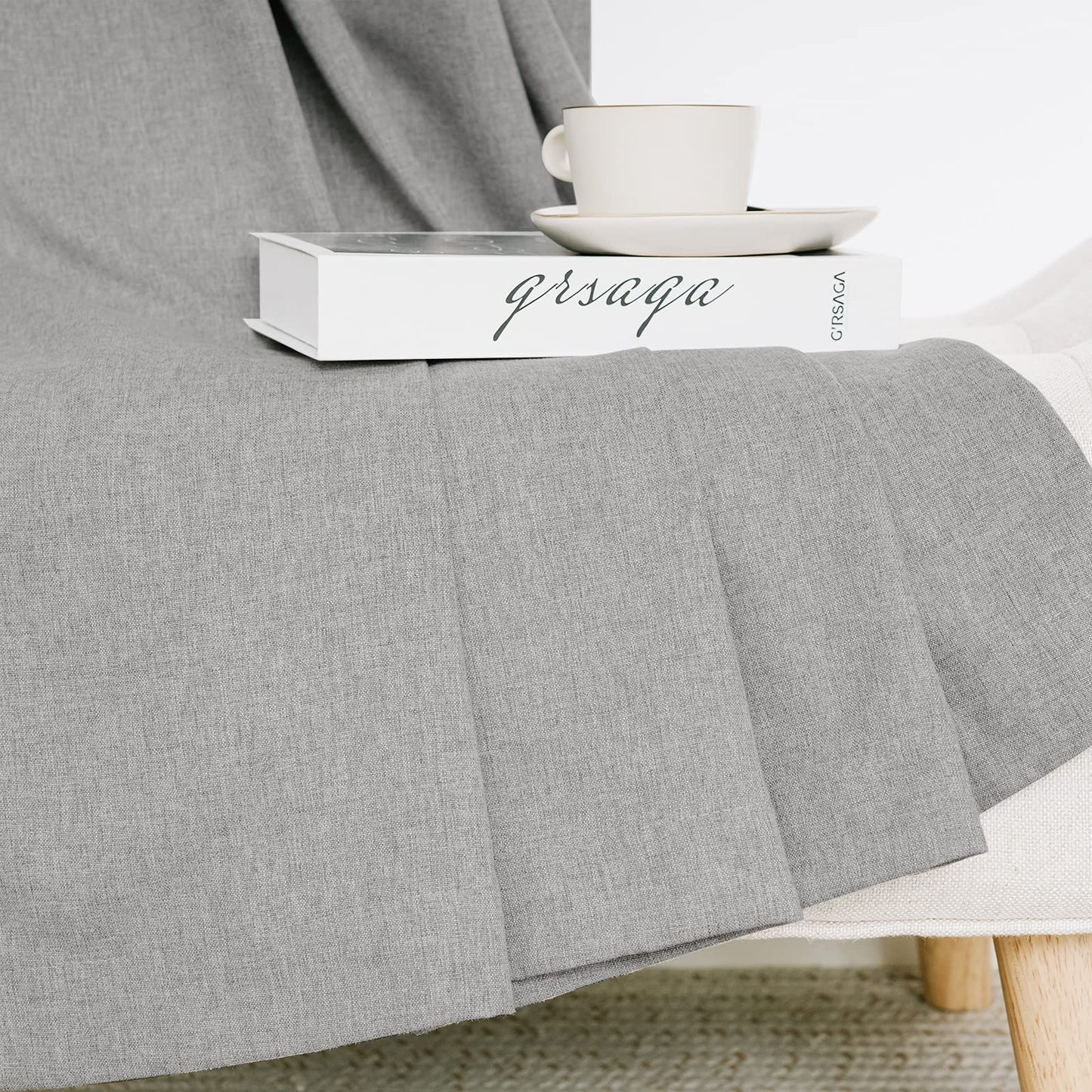NICETOWN Soft Cotton Washed Linen Curtains 84" Length, Room Darkening Window Treatments for Bedroom, Grey, 1 Pair=104" Width