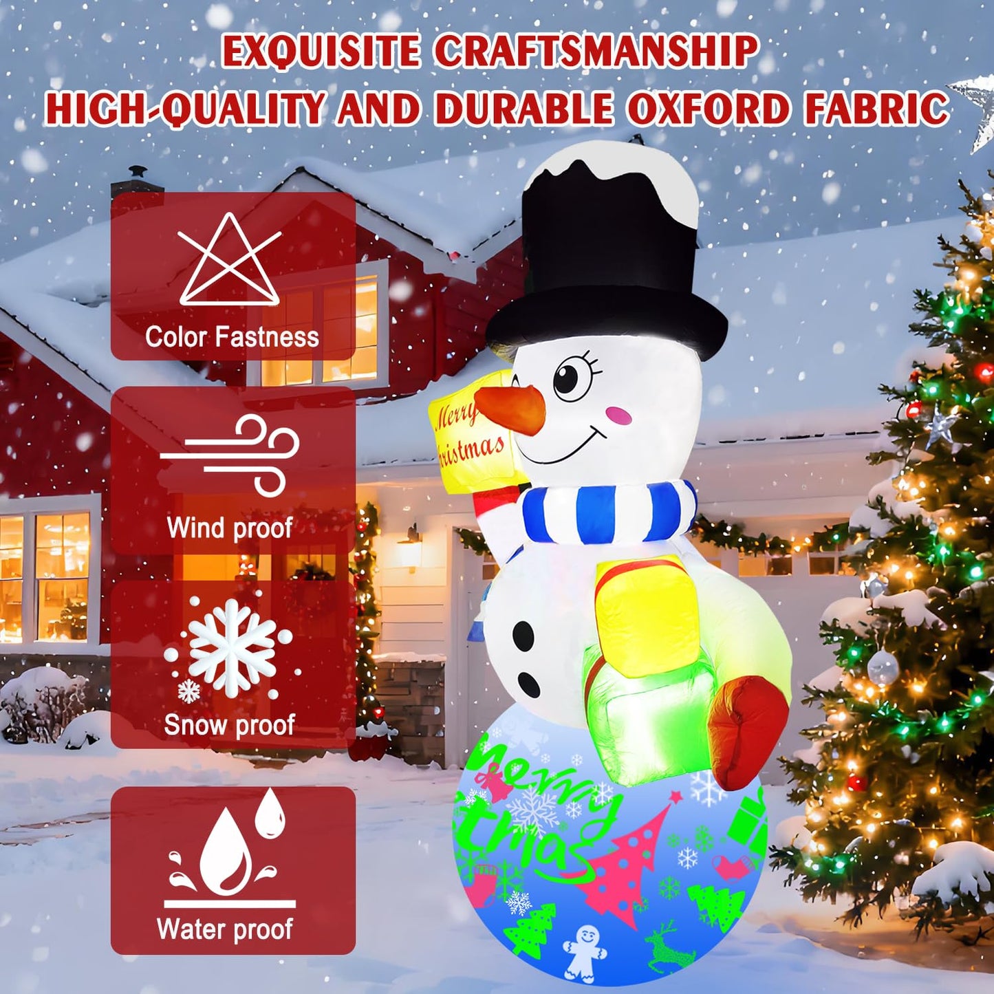 Airdomi 6FT Christmas Inflatables Snowman Outdoor Christmas Decorations Blow Up Snow Man Decor Built-in Rotating Music Box LED Light Wear Magic Hat for Indoor Yard Holiday Party Garden Xmas New Year