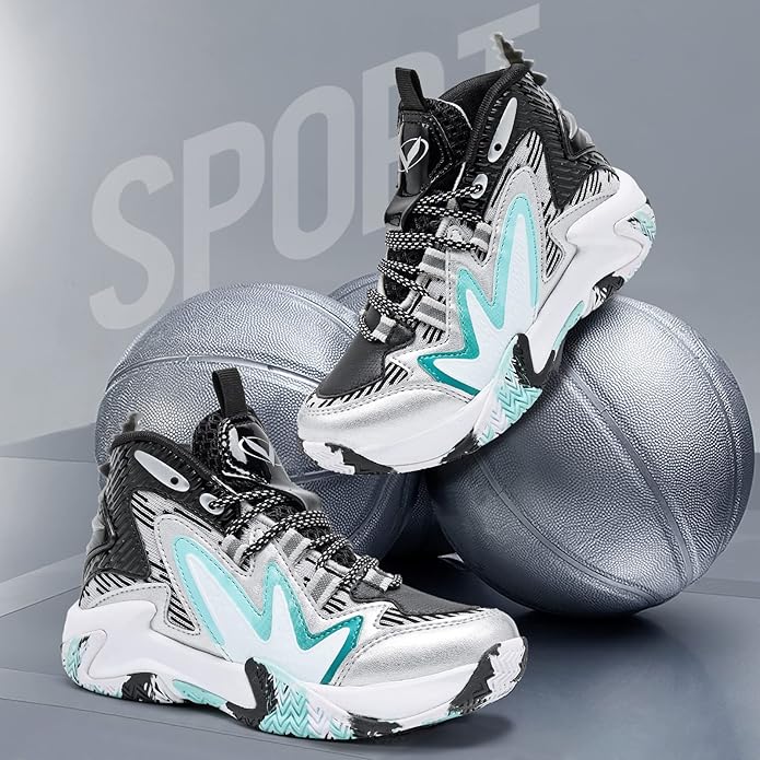 JMFCHI Kids Basketball Shoes High-top Sports Shoes Sneakers Durable Lace-up Non-Slip Running Shoes Secure for Little Kids Big Kids and Boys Girls