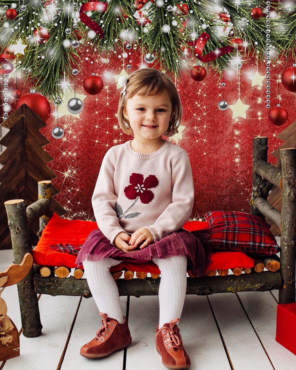 Mocsicka Christmas Backdrop Red Ball Xmas Merry Christams Party Decorations for Family Holiday Christmas for Photography Photo Booth Props (Red, 12x10ft(144"x120"))
