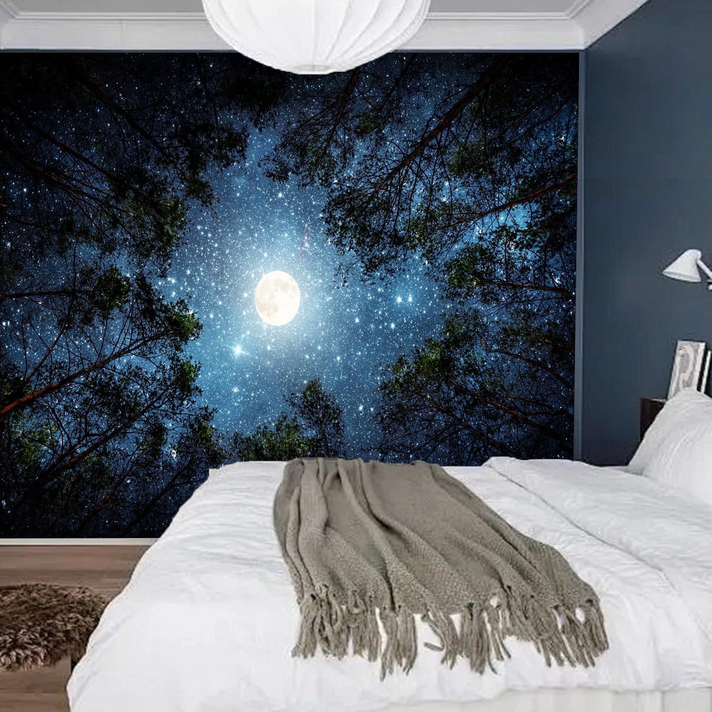 Apdidl Forest Galaxy Starry Tapestry for Bedroom Ceiling, Blue Space Night Starry Sky Moon Stars Tapestry Aesthetic, Tree Forest Milky Way Backdrop Wall Hanging for Dorm Living Room Decor (51" X 60")
