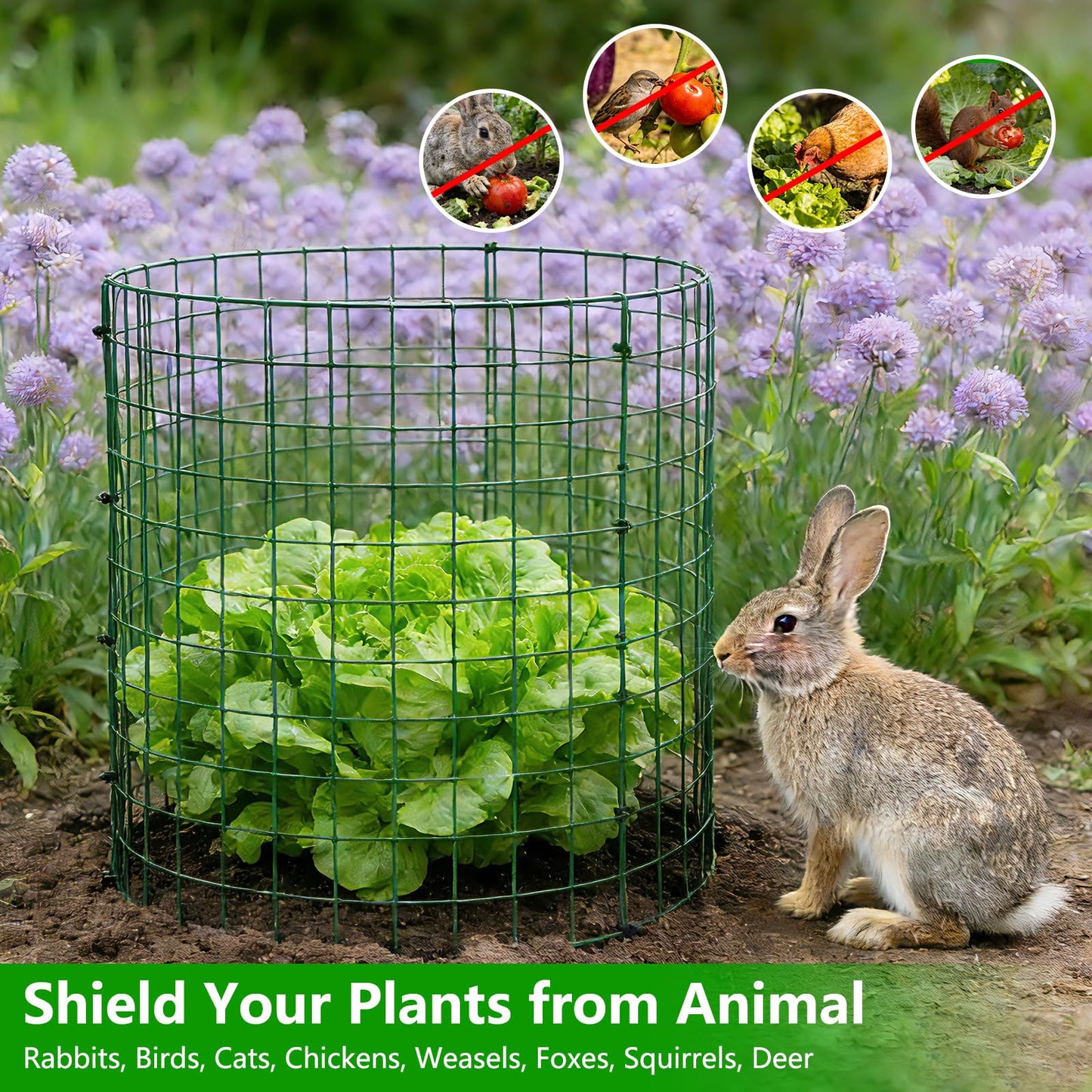 10 Pack Plant Protectors from Animals, 12''x12'' Metal Plant Cages for Outdoor Plants, Garden Plant Protector with Stakes & Zip Ties, Keep Rabbits Squirrels Out, Plant Cage for Flowers Vegetables