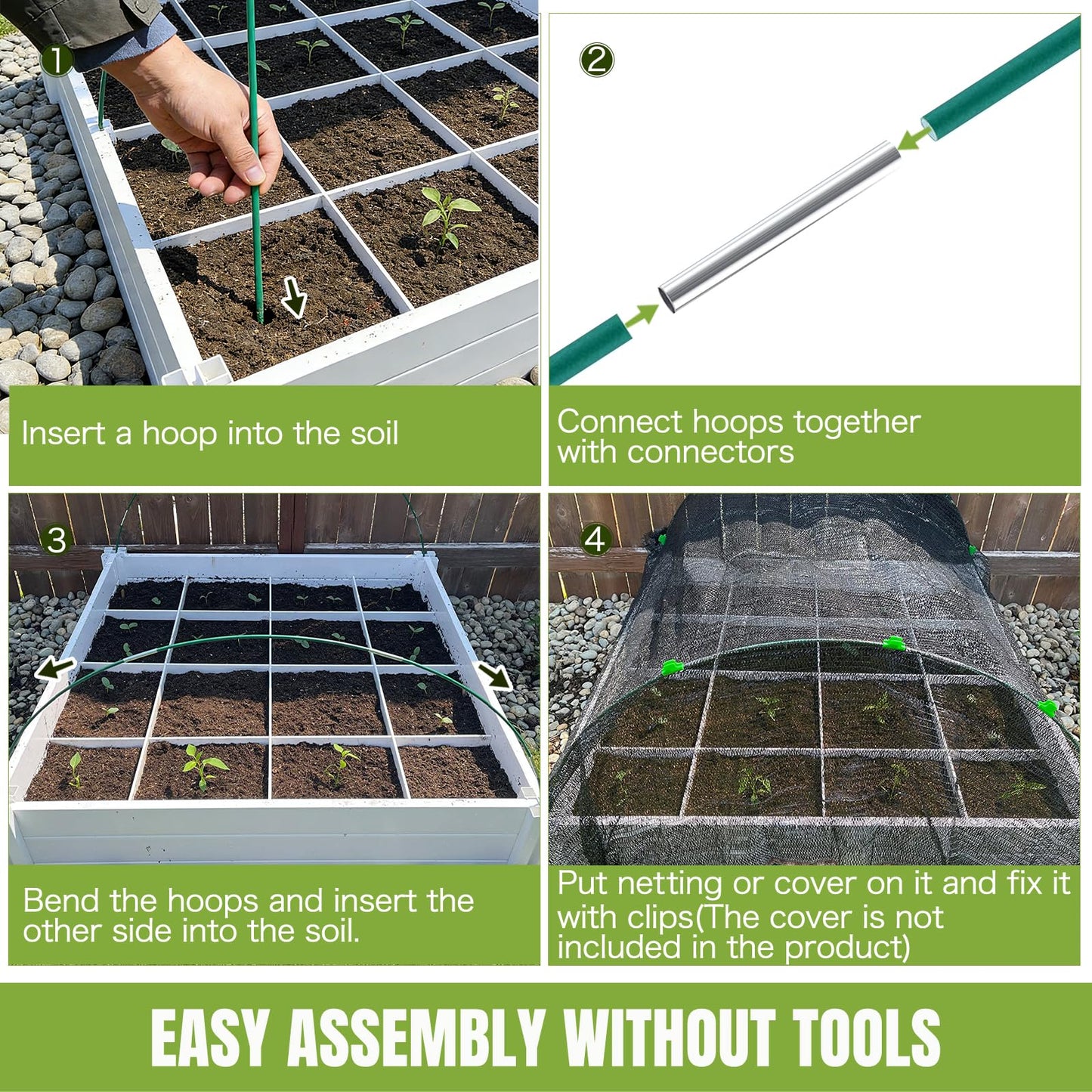 Gardynex Garden Netting Kit with 36Pcs Garden Hoops, 10x20FT Ultra-Fine Mesh | Insect Barrier for Vegetables, Fruits & Flowers | Raised Bed & Row Cover Protection