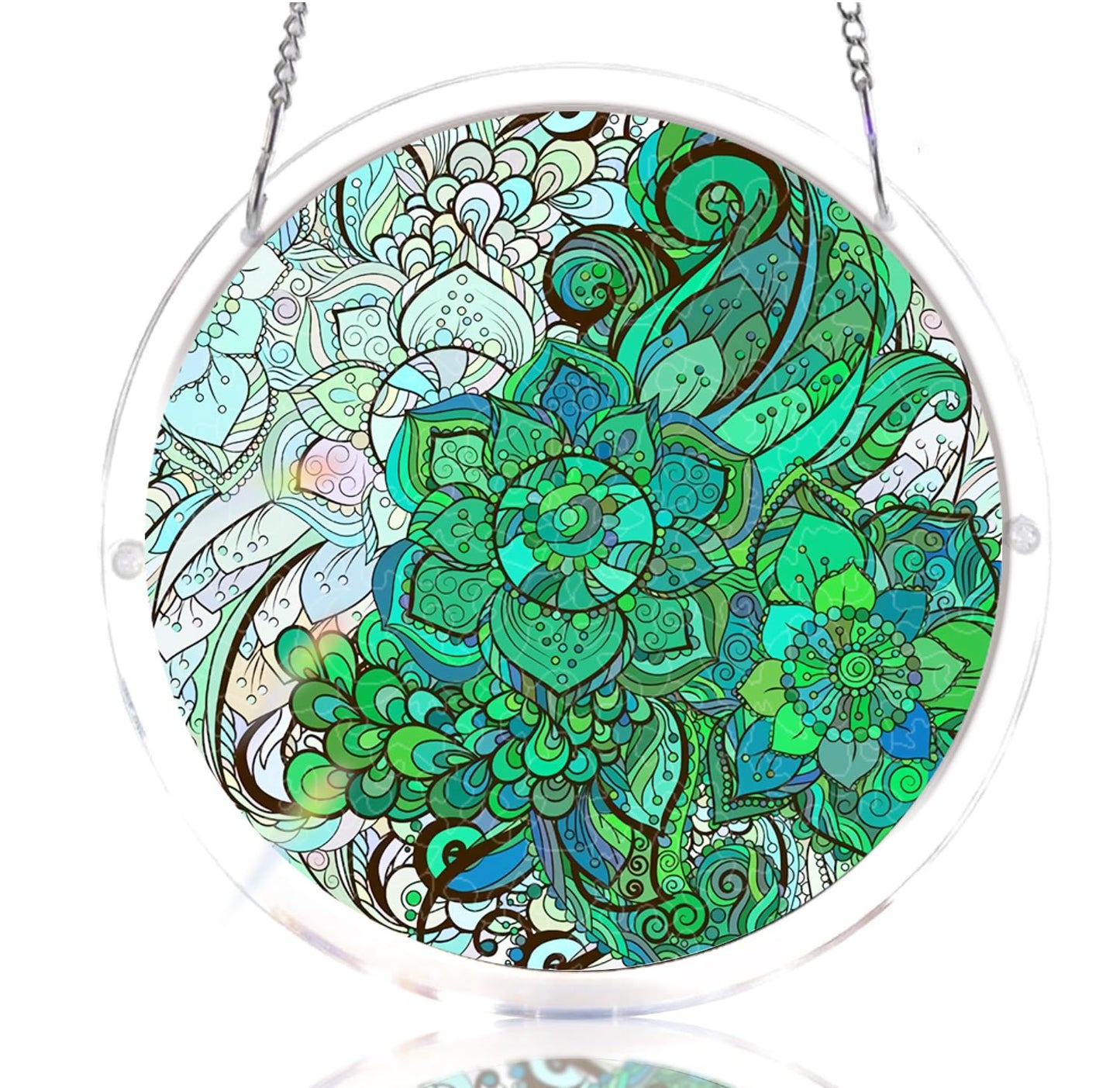 WOODBESTS Acrylic Suncatcher Puzzles, Suncatcher for Doors Garden Window Hanging, Green Mandala Puzzle, Birthday for Lover (M - 8.2 * 8.2 in)