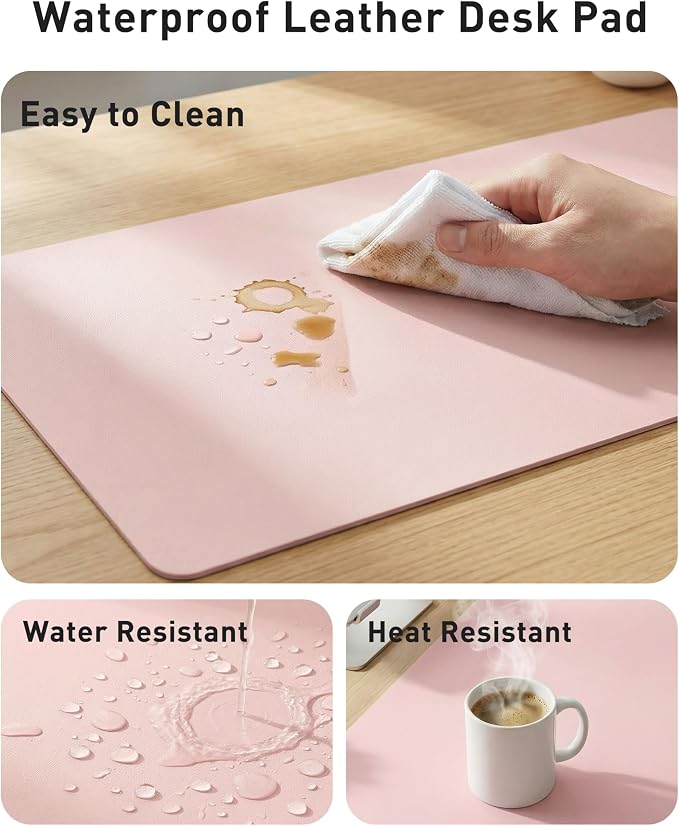 Aothia Faux Leather Desk Mat - Large Mouse Pad, Non-Slip PU Leather Blotter, Waterproof Writing Surface for Office and Home (Fairy Pink, 40" x 24")