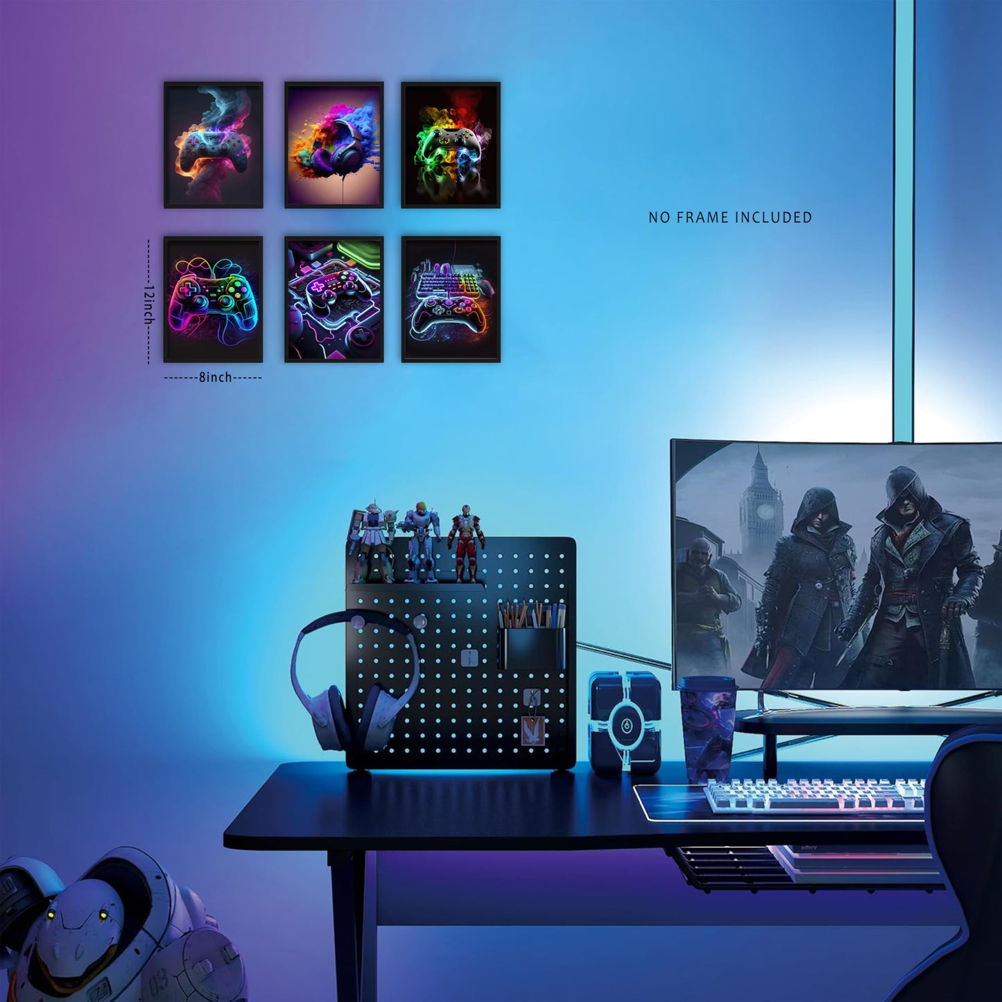 MUWAK Canvas Cool Game Posters Wall Art Set of 9 – Neon Gamepad Graffiti Prints, Gaming Wall Decor Aesthetic Pictures for Teen Bedroom Dormitory Game Room Decorate – 8x10in Unframed