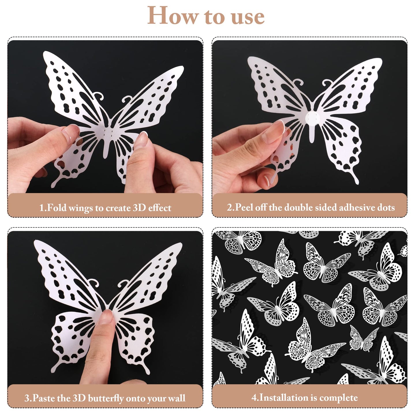 SAOROPEB 3D Butterfly Wall Decor - 48 Pcs, 4 Styles, 3 Sizes - Removable Stickers for Birthdays & Parties