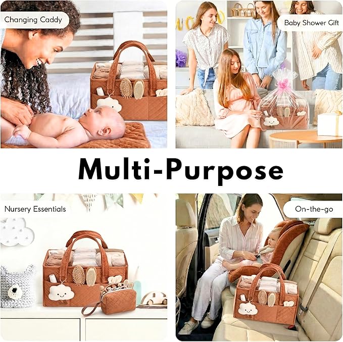 PeraBella Baby Diaper Caddy Organizer, Baby Basket Shower Gift, Portable Changing Table Basket, Postpartum Caddy & Tote Bag Pouch, Newborn Boy & Girl Nursery Essentials Registry, Car Diaper Organizer
