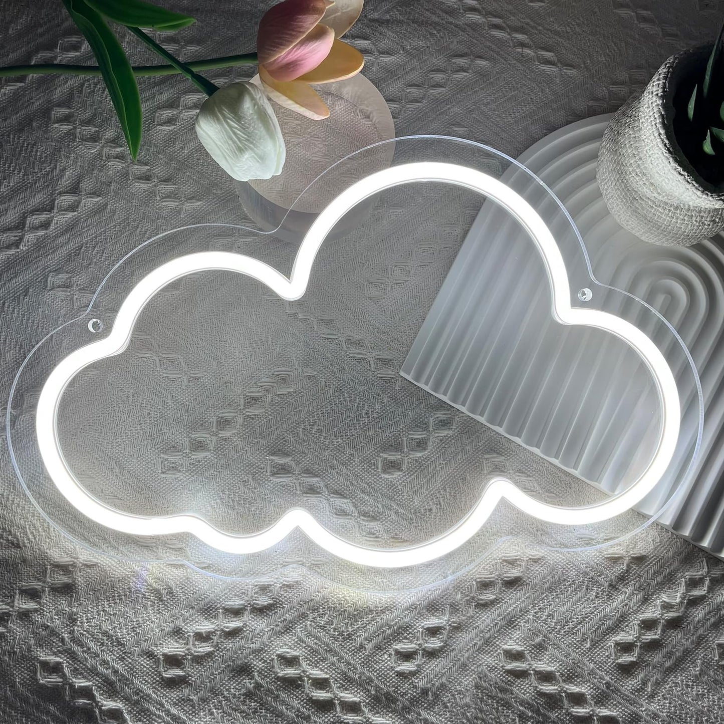 Cloud Neon Sign Cute White Clouds LED Light Sign for Wall,13 * 7.9IN Dimmable USB Floating Clouds Light Up Sign for Living Room Kid Bedroom Nursery Birthday Christmas Wedding Party decor