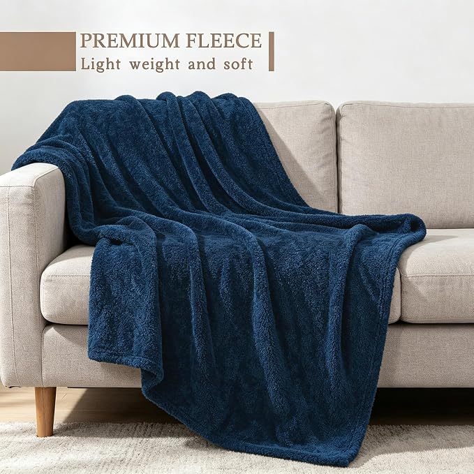 Exclusivo Mezcla Fleece Navy Blue Throw Blanket for Couch Sofa, Ultra Soft, Lightweight and Fluffy Blankets for Women, All Season, 50x60 Inches