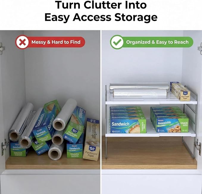YAN & HIN Kitchen Cabinet Organizer, Expandable Kitchen Aluminum Foil and Plastic Wrap Organizers, Sandwich Storage Bags organizer, bottle storage bag under sink organizer for Pantry Organization