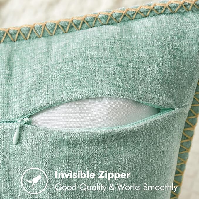 MIULEE Pack of 2 Summer Throw Pillow Covers 16x16 Inch Aqua Green Farmhouse Decorative Pillow Covers with Stitched Edge Soft Chenille Solid Dyed Pillow Covers for Couch Sofa Bed Living Room