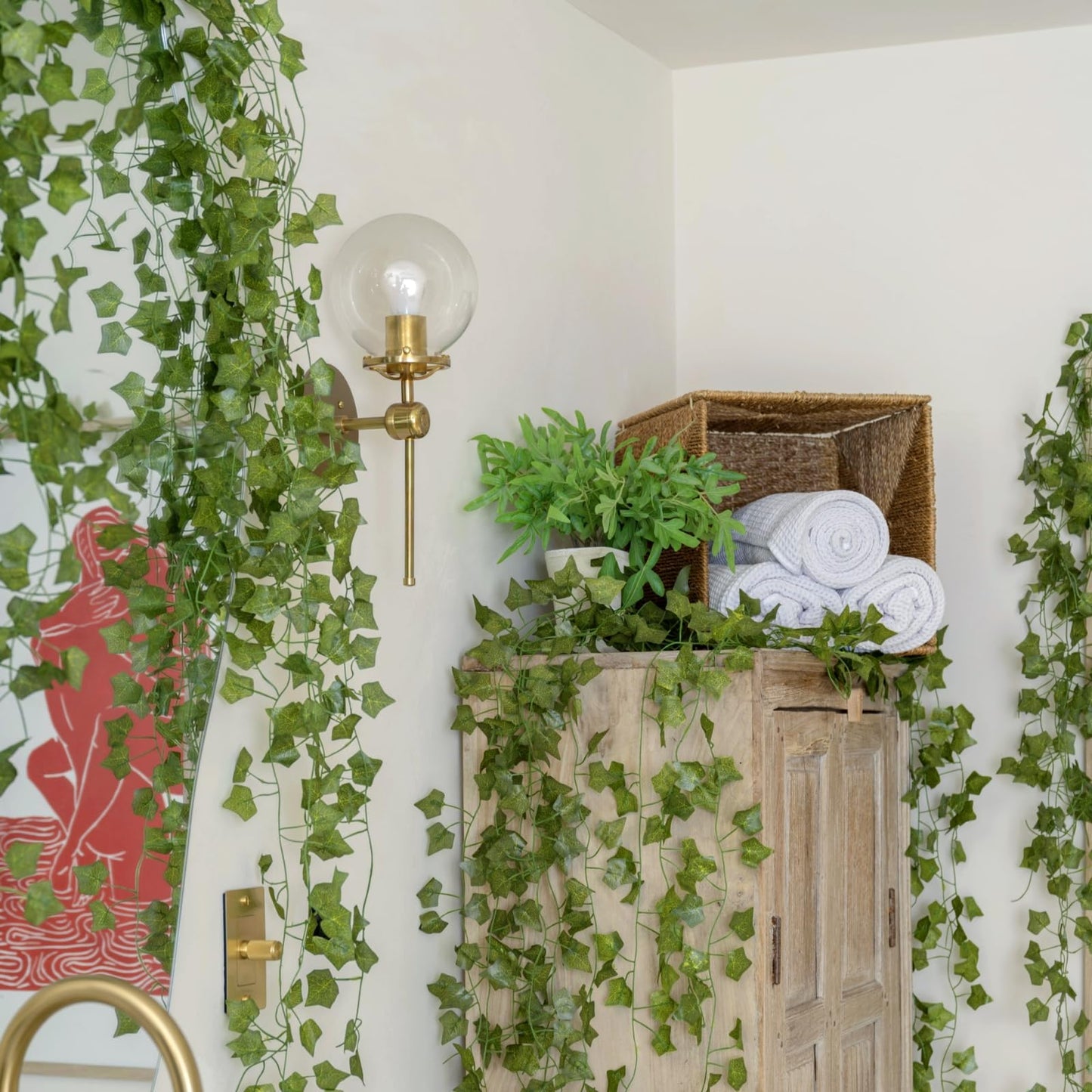 CQURE 96 Pack 672Ft Artificial Ivy Garland, Fake Vines UV Resistant Greenery Leaves Fake Plants Hanging Aesthetic Vines for Home Bedroom Party Garden Wall Room Decor
