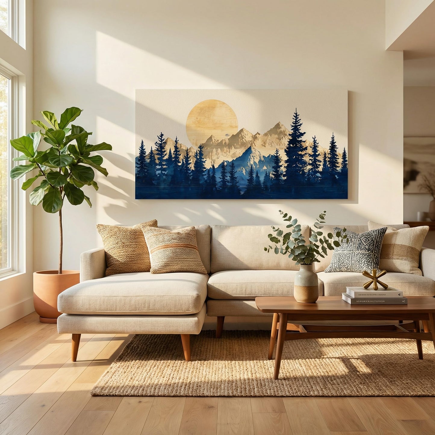 JLXART Mountain Forest Landscape Canvas Wall Art Minimalist Sun Pine Tree Print for Living Room Bedroom Office Decor 20x40inch