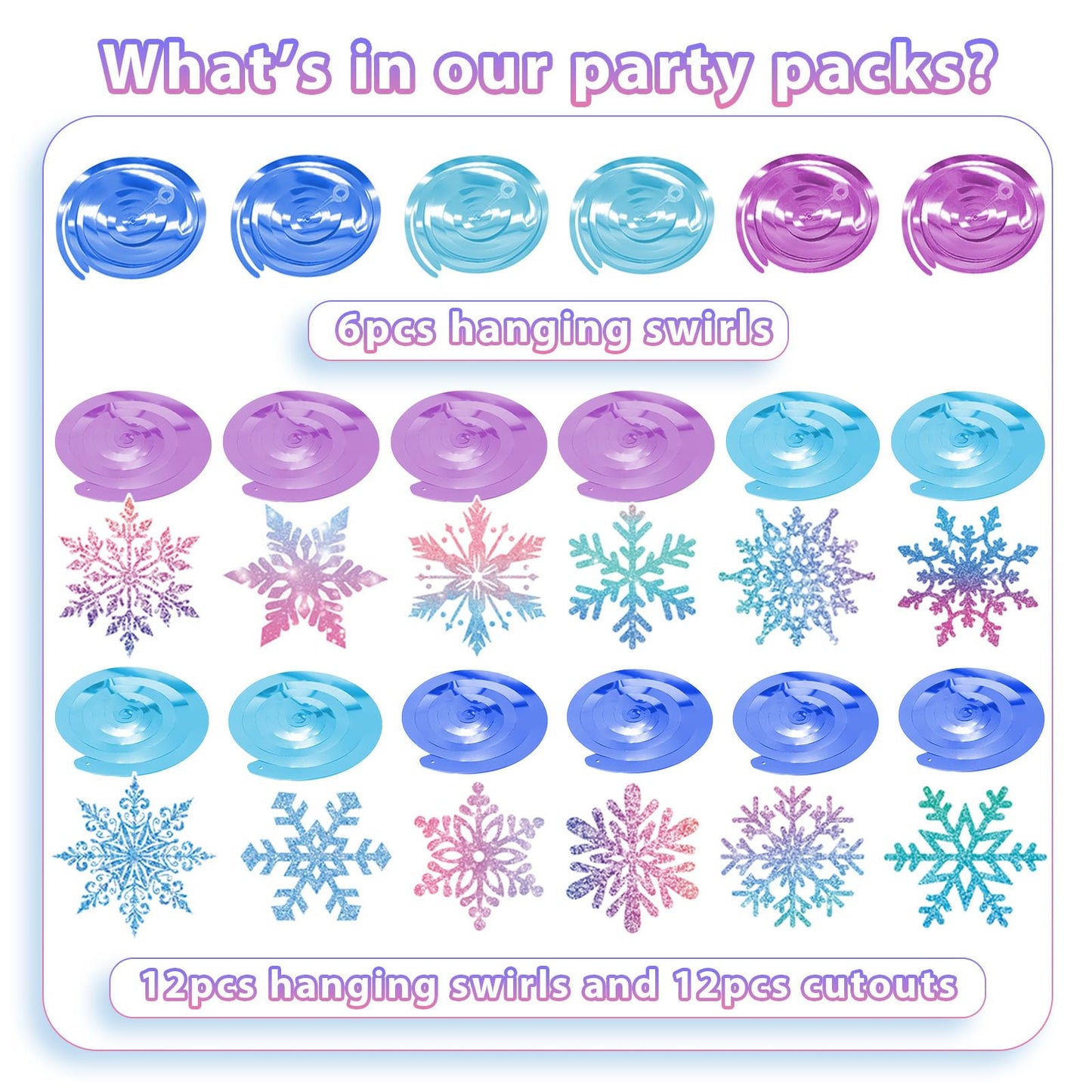 30Pcs Winter Snowflake Hanging Swirl, Frozen Snowflake Ceiling Streamers Hanging Decorations for Christmas Winter Wonderland Frozen Party Supplies