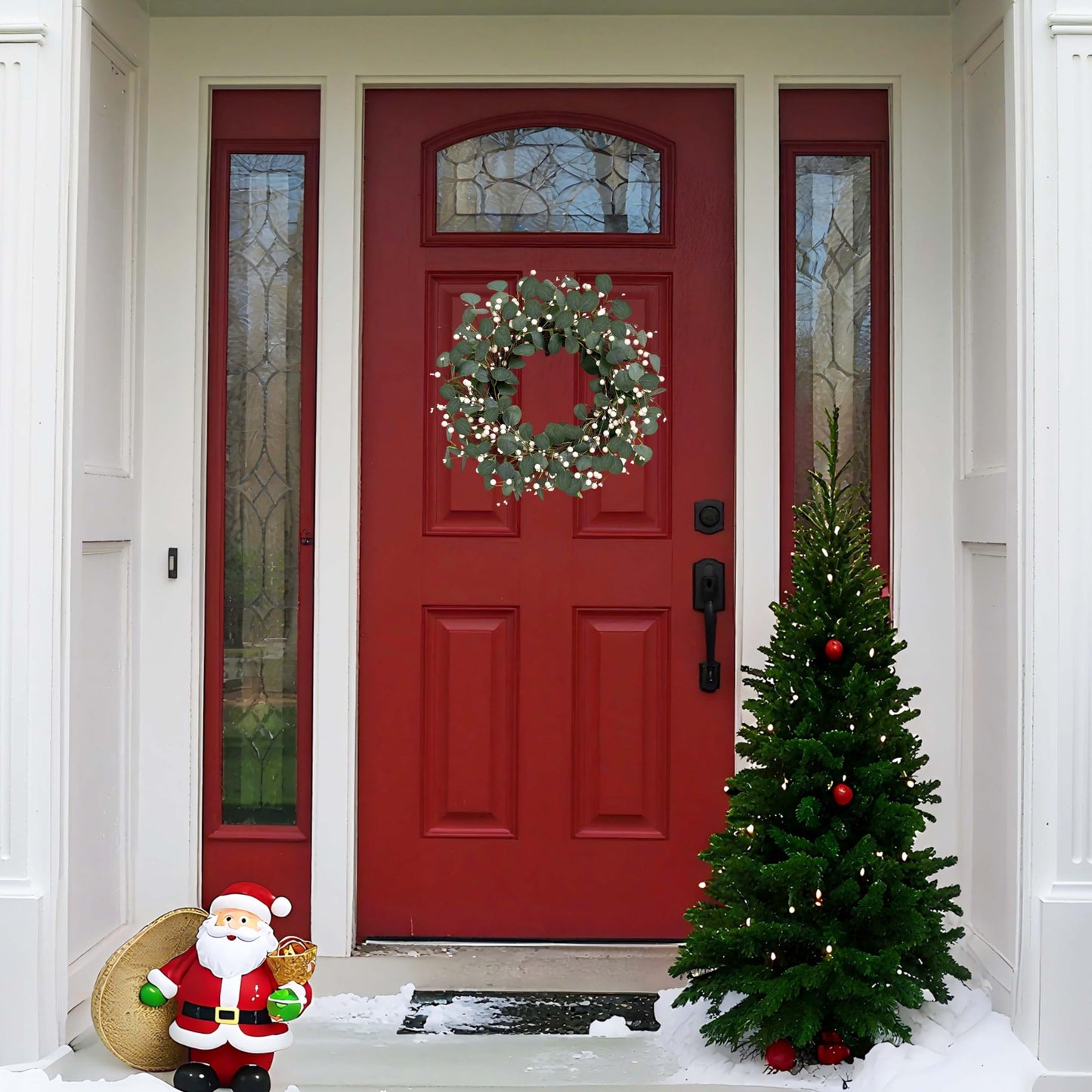 MAINGKAUNG Green Eucalyptus Wreath 22inch Greenery Wreaths for Front Door Artificial Winter Wreath with Green Eucalyptus Leaves White Berries for Winter Christmas Window Wall Indoor Holiday Decoration