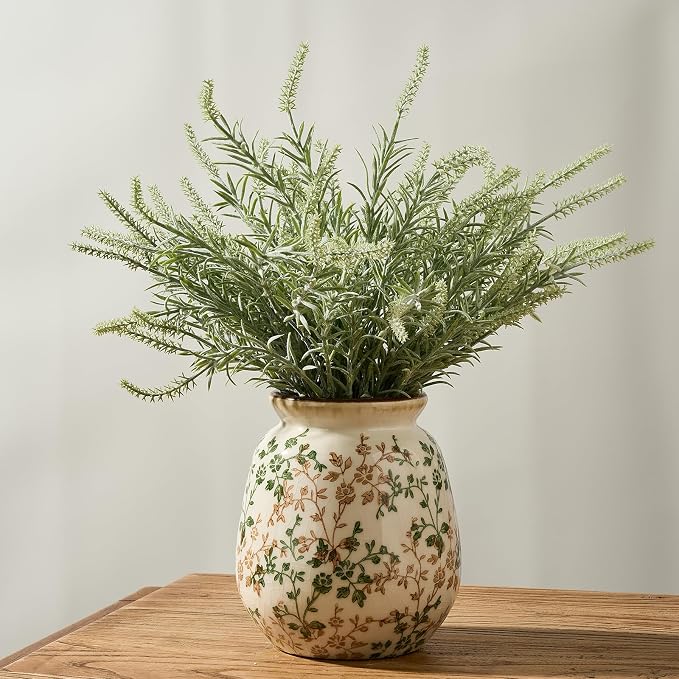 SIDUCAL Ceramic Vintage Pastoral Vase, 7.2 Inch Chinoiserie Floral Vase, Retro Ice Cracked Rustic Farmhouse Vases for Home Decor, Living Room, Bookshelf, Office, Tuscan Decor, Green and Beige