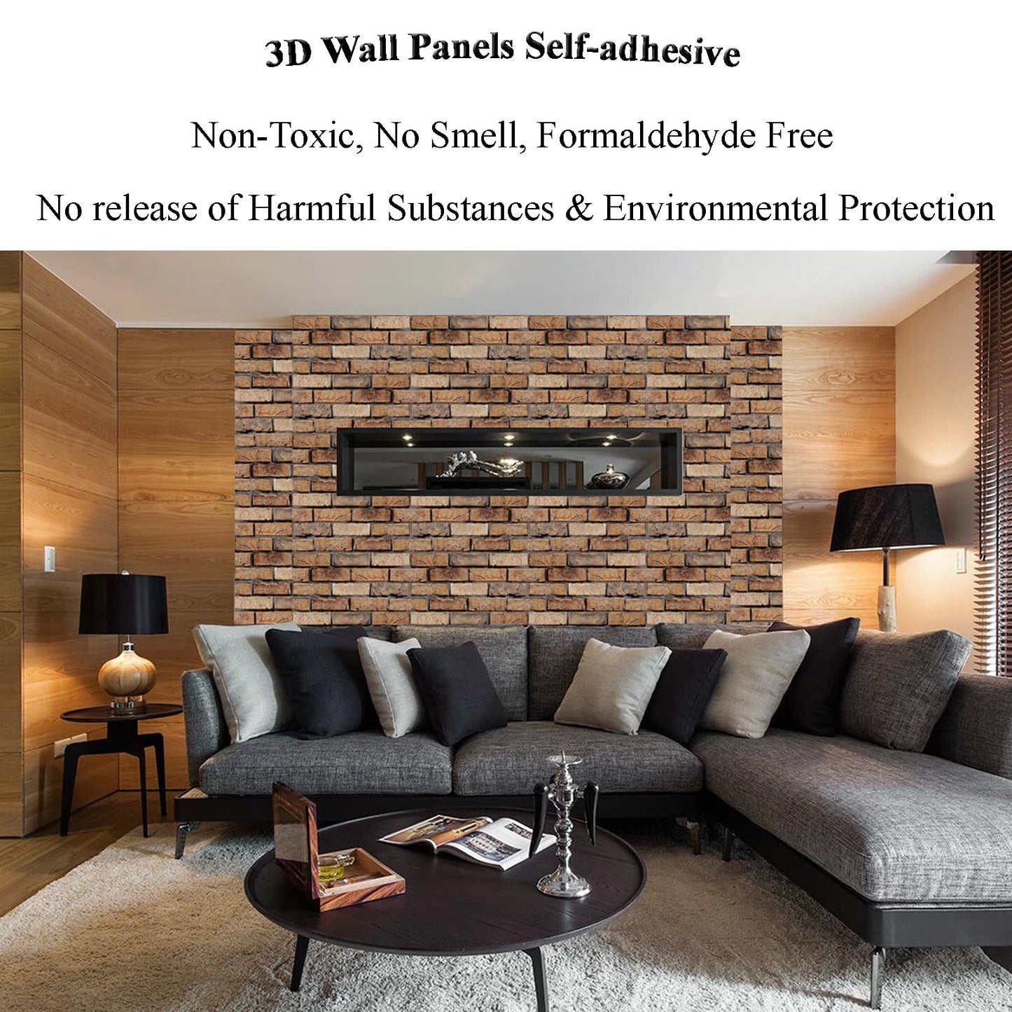 Veczom 3D Brick Wall Panels Peel and Stick,10 Pack Self-Adhesive PVC Wall Tiles, Waterproof Textured Decor for Living Room, Kitchen, Bedroom, Office Accent (4Lines Seamless Brown Stone)