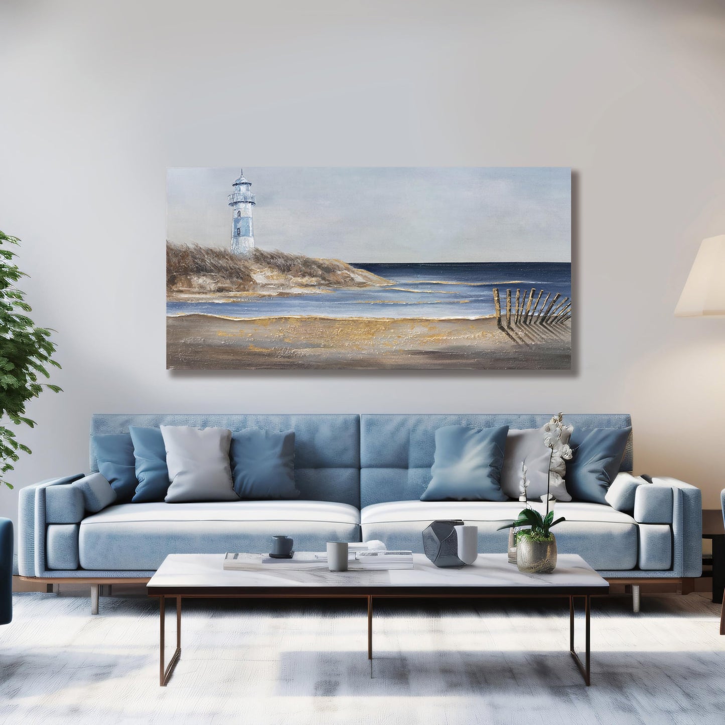 Yuaxker Ocean Art Wall Blue and Gold Ocean Canvas Painting Large Modern Aesthetic Pictures Wall Decor for Living Room Bedroom Dining Room Office Home Decor Artwork Easy to Hang 30x60 inch