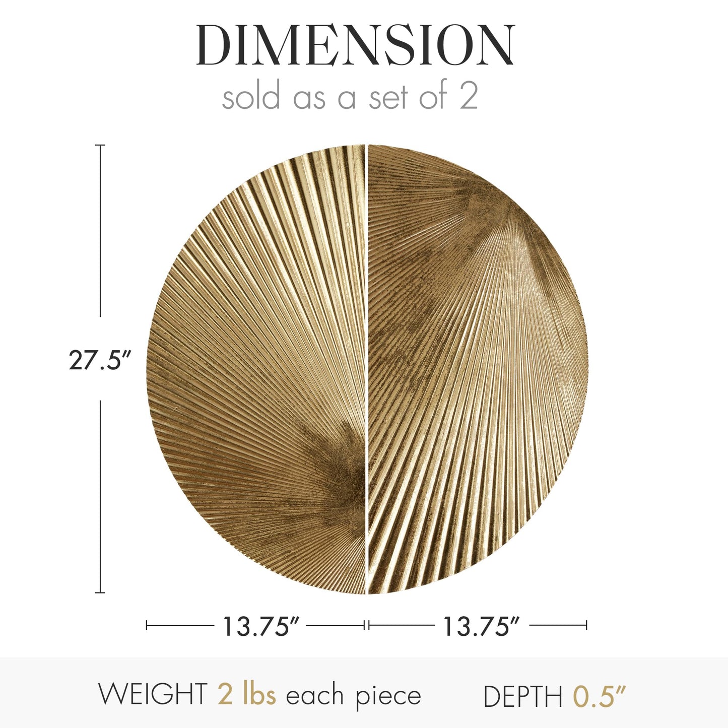 Madison Park Metal Gold Leaf Wall Décor, Modular Half Moon Design, Endless Arrangements, Dimensional Wall Art, Ready To Hang Modern Gold Accent Room Décor, 13.75"W x 27.50"H x 0.50"D Gold 2 Piece