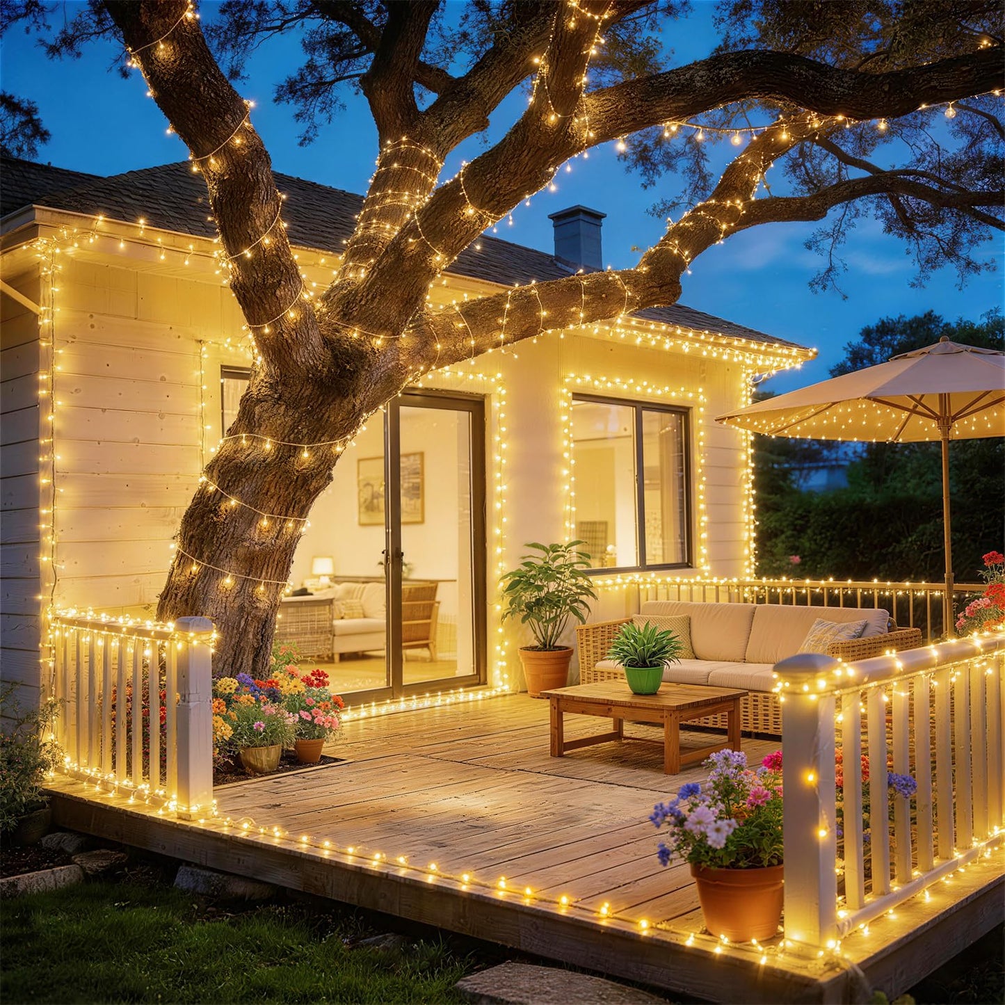 KNONEW 403ft 1000 LED Christmas String Lights Outdoor 8 Modes & Timer Fairy Light Plug in Waterproof LED Wedding Lights for Xmas Yard Tree Party Holiday Decor (Warm White)