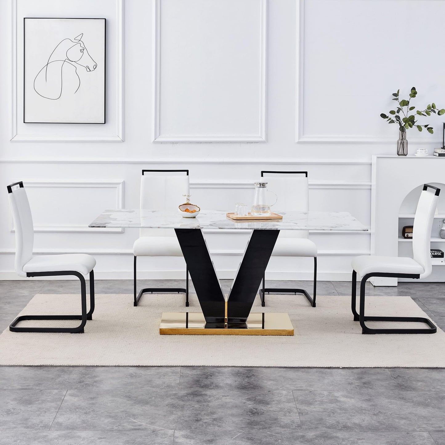 gopop Marble Dining Table,Modern Dining Room Table with Golden Stainless Steel Base,Marble Kitchen Table for 8 People,71'' Gold Dining Table Ideal for Living Room Home Office