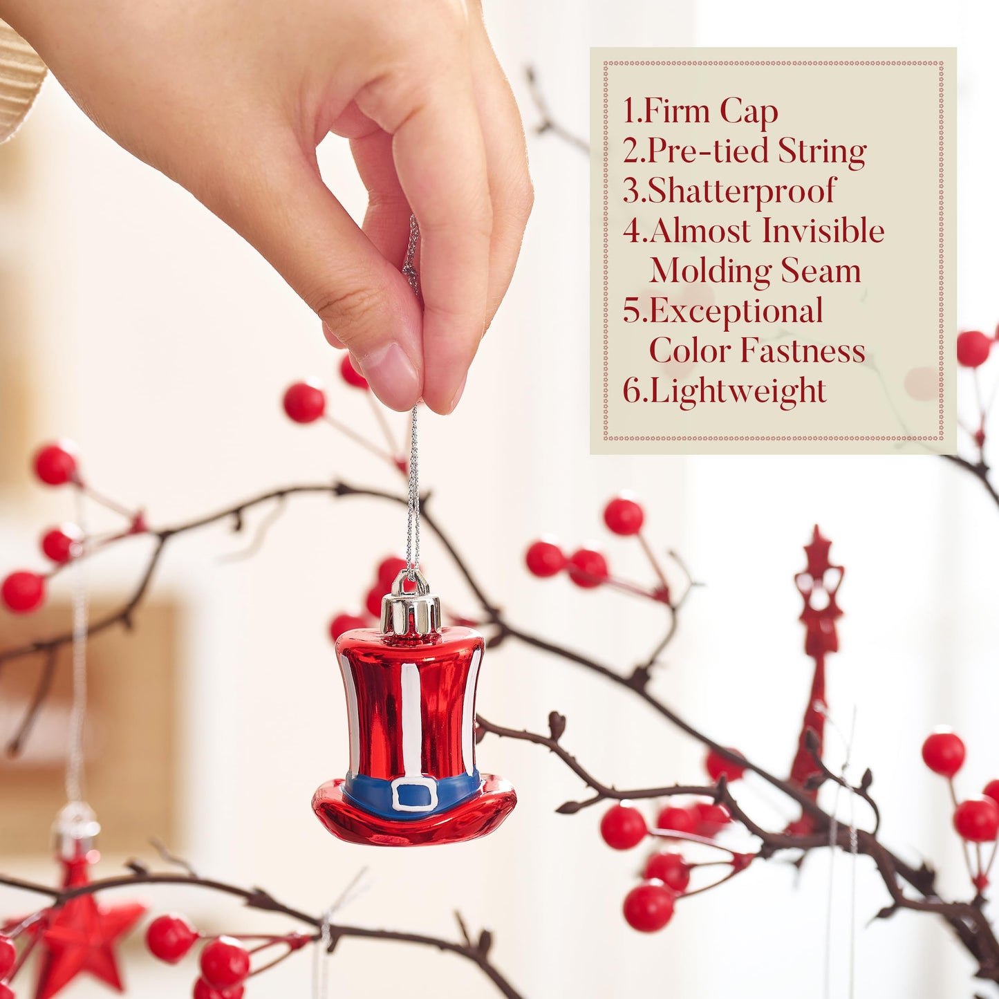Valery Madelyn 4th of July Tree Decorations for Patriotic Memorial Day Ornaments, 12ct Red White Blue Shatterproof Americana Nutcracker Hanging Ball Decor for Independence Day USA 250th Anniversary