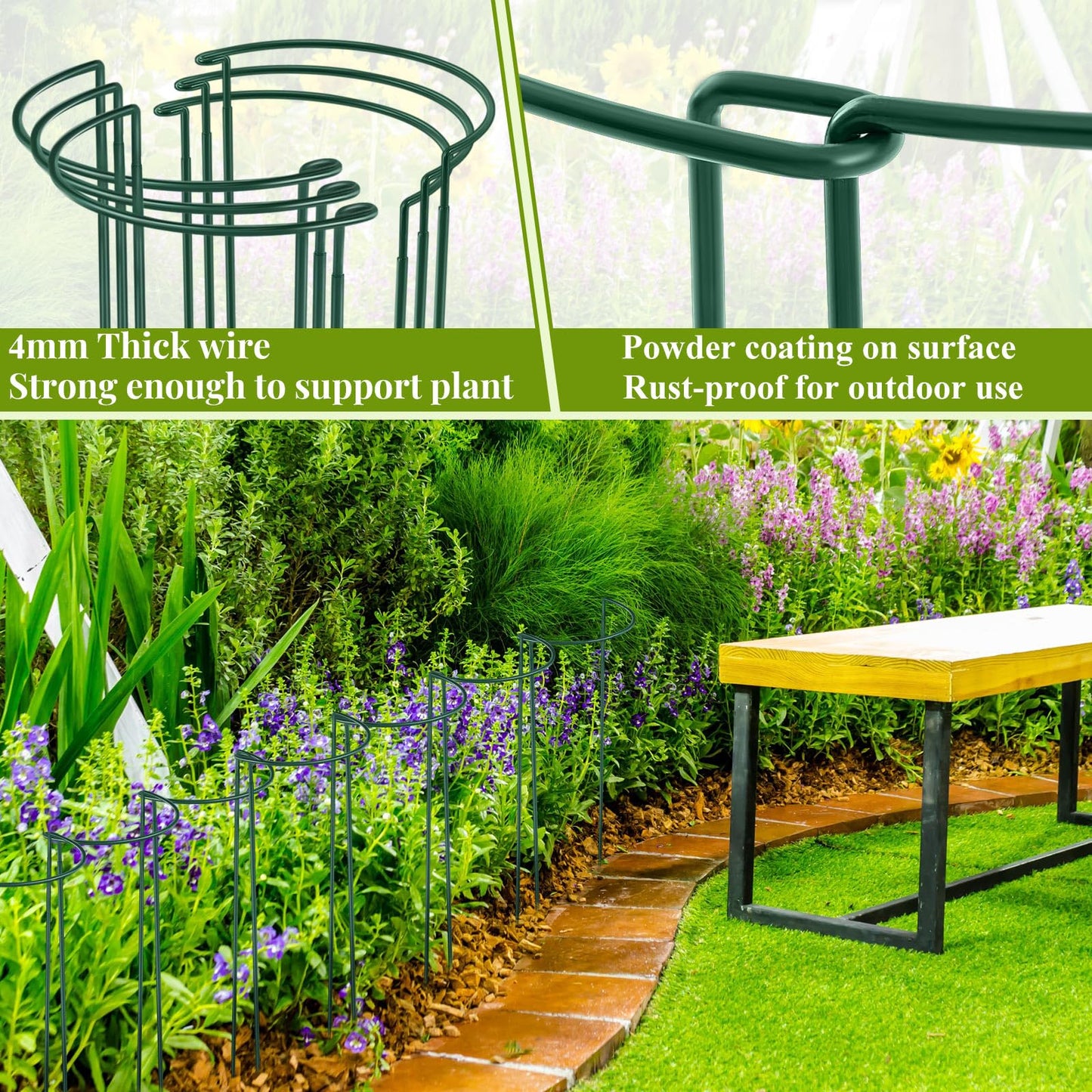 Tioncy 24 Pcs 24 H x 10 W Plant Support Stakes Cages for Garden, Metal Half Round Plants Tension Rods for Indoor Outdoor Large Tall Flower Vegetables Tomato Peony Rose Support