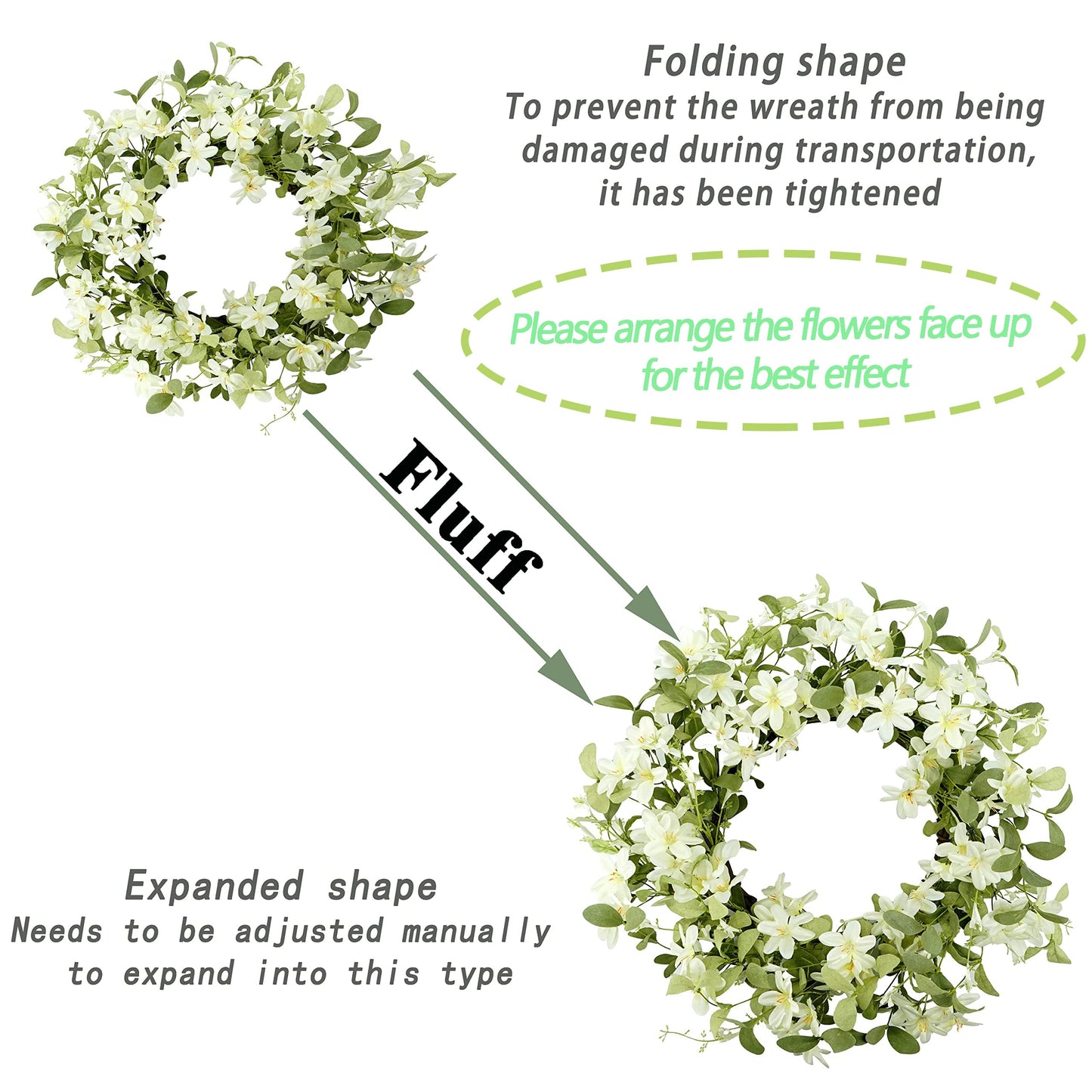 WreathDream 18'' Spring Wreath Summer Wreath for Front Door with Green Eucalyptus Leaves and White Cherry Blossoms for Home Outdoor Farmhouse Porch Wall Decoration, White Gift Box Included