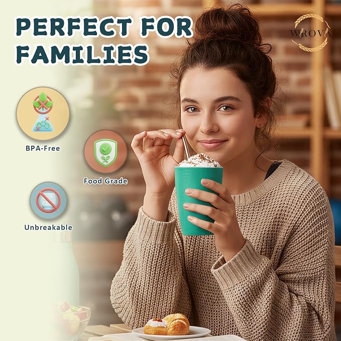 Wrova Wheat Straw Cups Set Alternative to Plastic Cups 16 oz, Reusable Drinking Water Glasses Set of 8, Dishwasher Safe Kitchen Cup Sets for Juice,Coffee,Milk- Vibrant