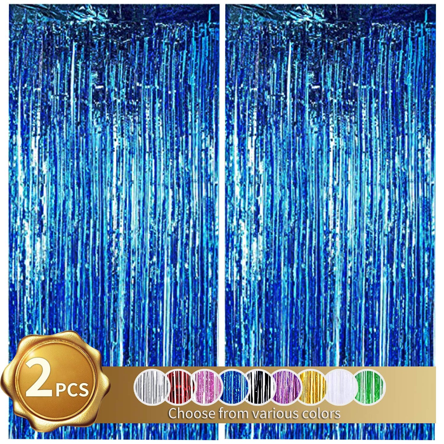 BEISHIDA 2 Pcs Blue Door Streamers Tinsel Curtain Party Backdrop Fringe Foil Wall Background for Birthday Halloween Christmas Wedding Boys Baby shower Party Decoration(3.28 ft x 6.56 ft)