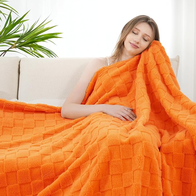 Zyrah Super Soft Throws for Couch Fleece Throw Blanket Lightweight Decorative Fuzzy Cozy Blankets for Sofa Chair Bed (B-Orange, Twin(60"x80"))