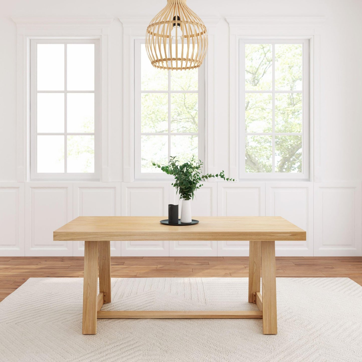Plank+Beam 72 Inch Farmhouse Dining Table,Solid Wood Rustic Kitchen Table, for Dining Room, Home Office, Living Room Furniture, Easy Assembly, Blonde Wirebrush