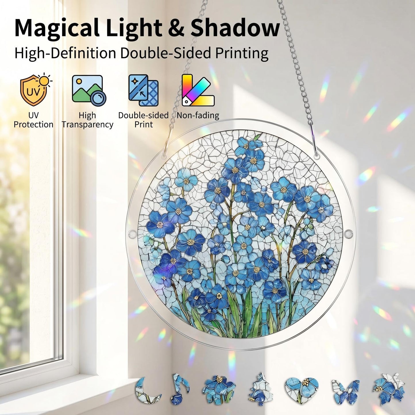 Acrylic Puzzle Suncatcher, Stained Glass Window Hangings, Stained Glass Puzzle, Suncatcher Puzzles, Unique Irregular Pieces, DIY Art Puzzle & Hanging Ornament,For Windows and Home Decor (#D, L(8.6in))