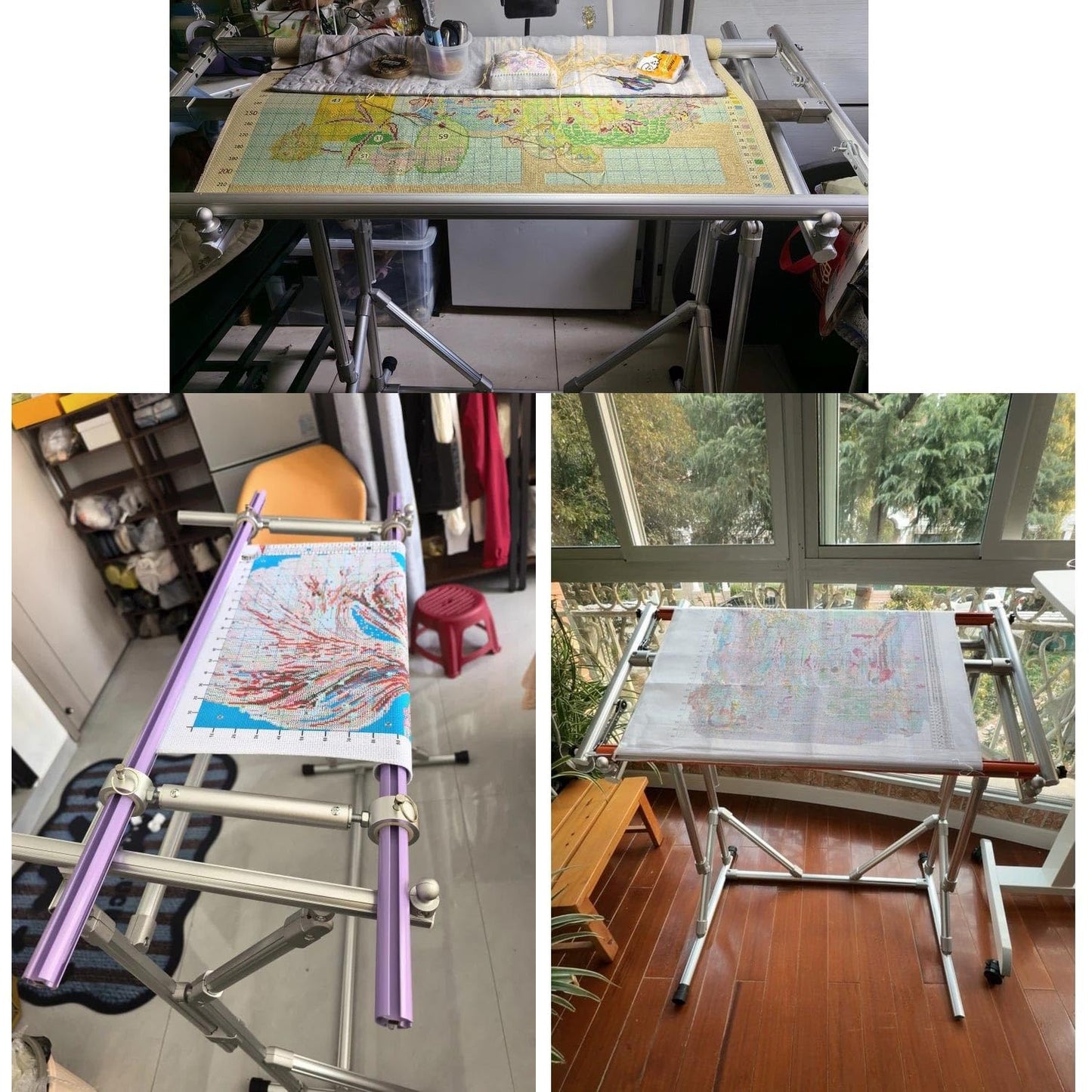 Floor-Standing Cross-Stitch Stand, Aluminum Alloy Embroidery Hoop Stand, Adjustable Embroidery Frame Bracket, Portable(Pink,Wide 31.5in)