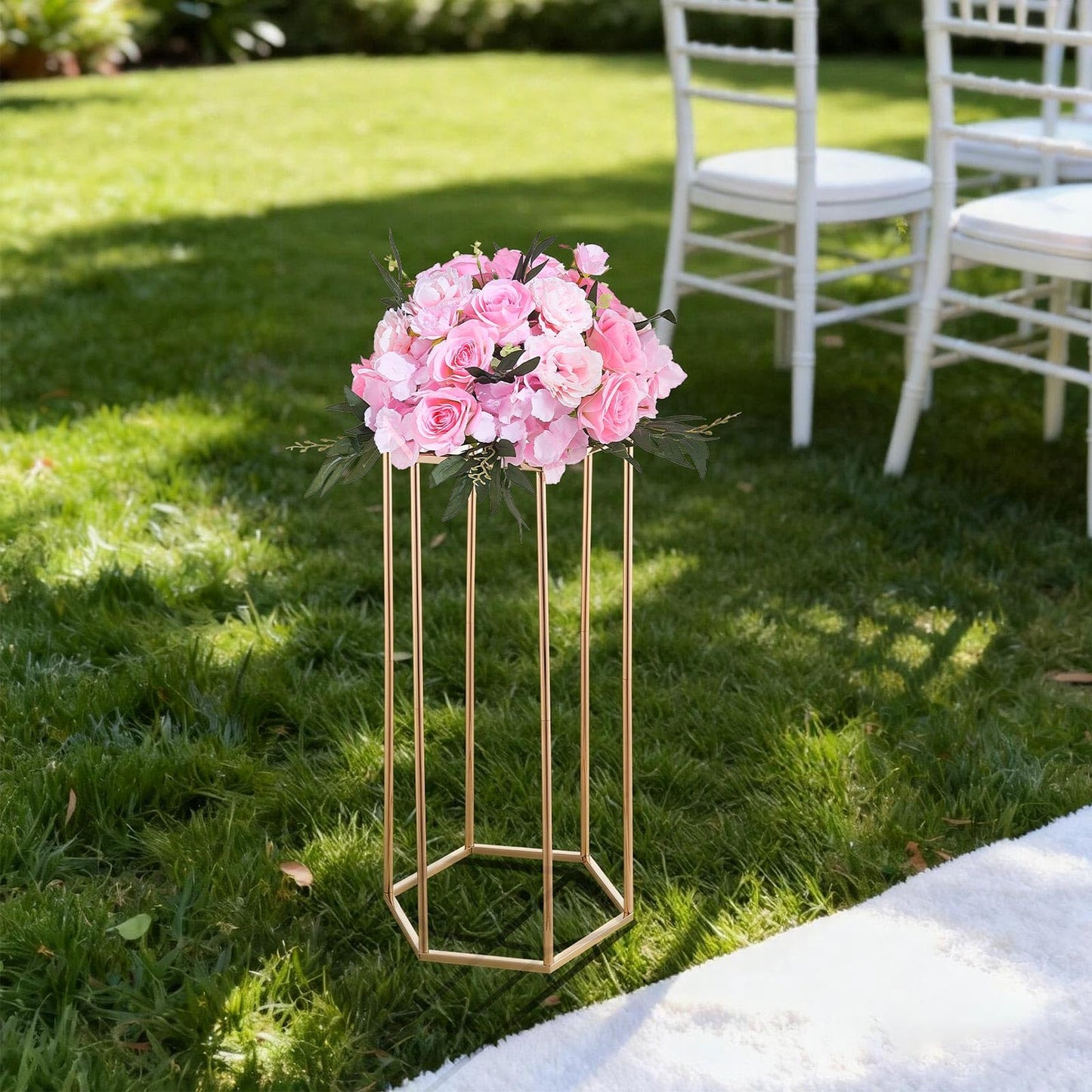 VEVOR Wedding Flower Stand, 10PCS 23.62-inch Column Flower Stand, Floral Stands with Acrylic Laminate, Hexagonal Cubic Floral Display Rack for Wedding, Party, Birthday, Home,French Gold Stands
