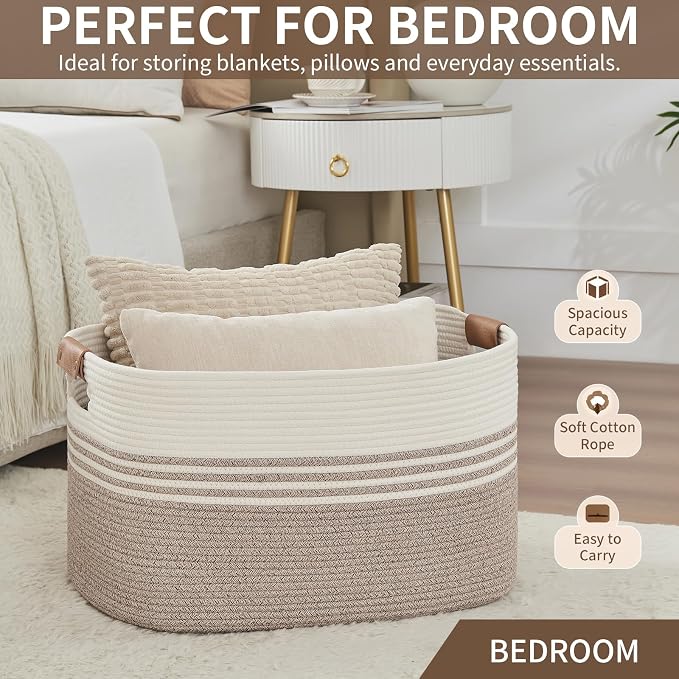 Extra Large Laundry Basket Hamper, 72L Cotton Rope Storage Bin for Blankets, Toys, Clothes, Decorative Nursery Hamper for Living Room, Baby Nursery, Bathroom, Bedroom, Kids Storage, Light Brown