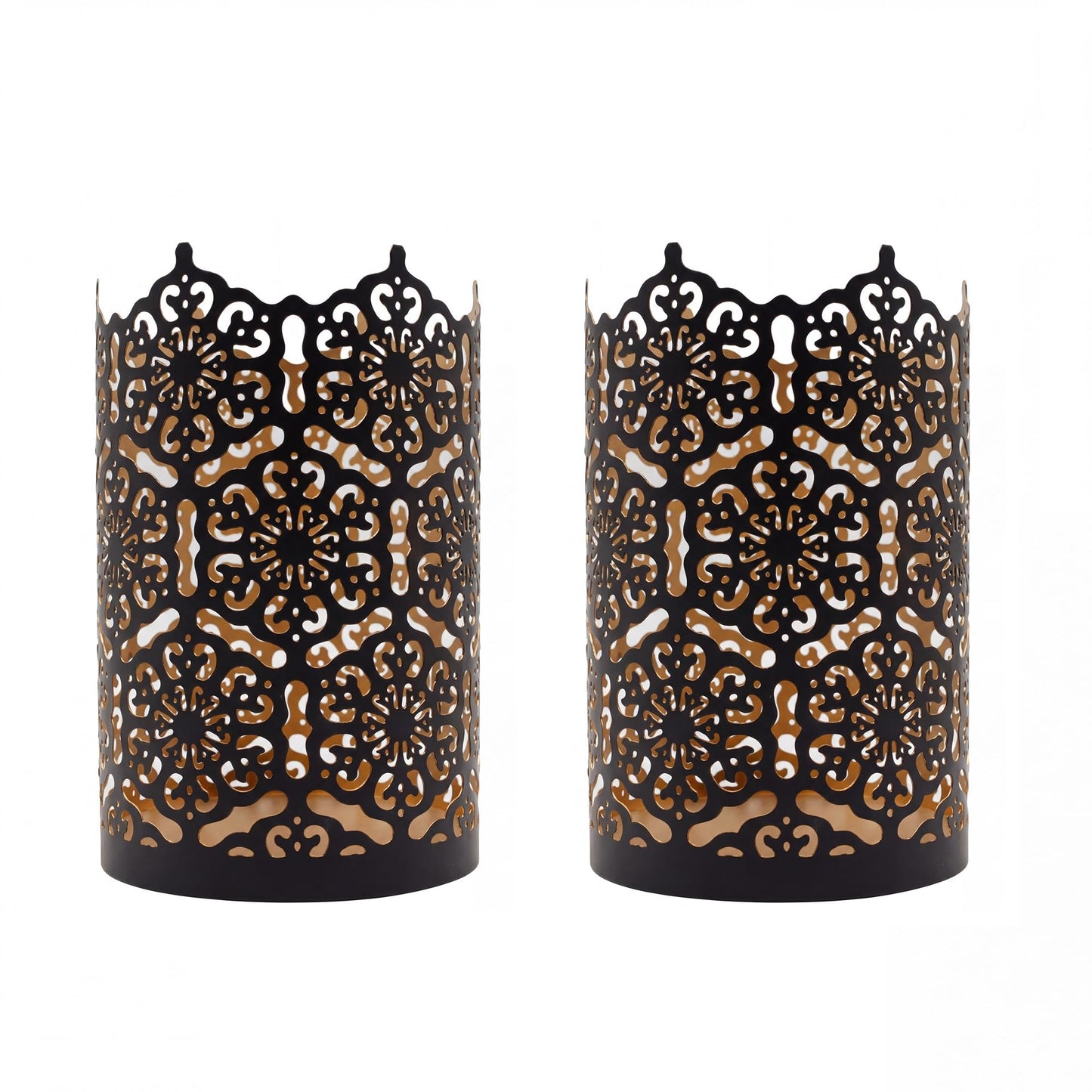 Hosley's Set of 2 Flower 7" High Cut Bronze Candle Holder & Lantern. Ideal for Use with Hosley Highly Scented Candles, Jar Candles. Can be Used as a Decorative Centerpiece in Your Living/Dining Room