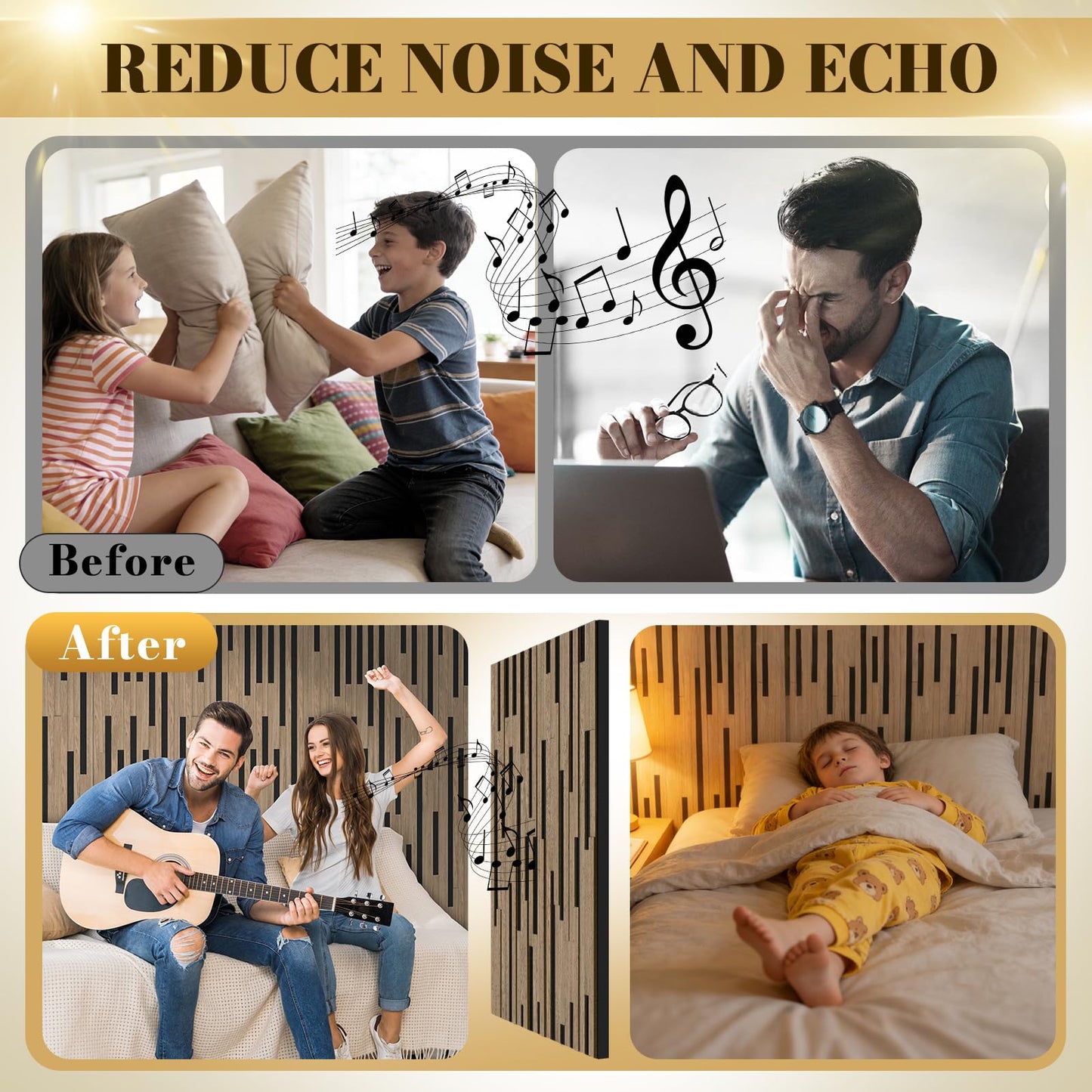 Laapee 2 Pack Acoustic Wood Slat Panels - 47.3x23.6x0.7 Inch 3D Textured Self-Adhesive Sound Absorbing Panels, Easy Install Soundproof Wall Panels for Bedroom, Office, Interior Decor (Walnut)