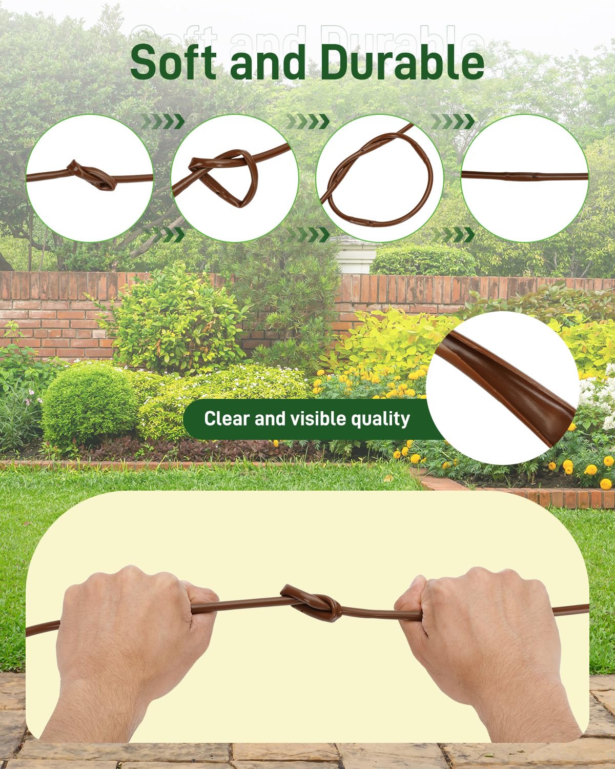 1/4" Drip Irrigation Tubing with 6" Emitter Spacing, (250 Ft Roll) Hydroponics Dripline with Built-in 0.5 GPH Dripper, Drip Line for Vegetation, Window Boxes and Garden (Brown)