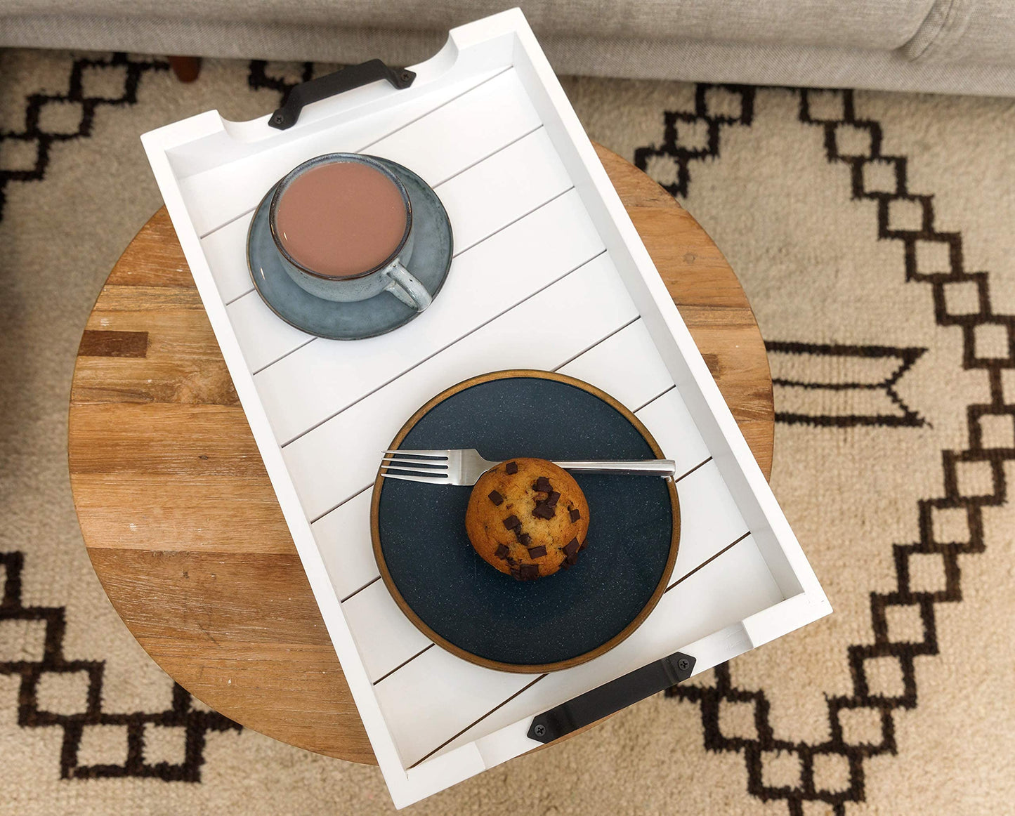 Bamboo Land- Large Wooden Serving Tray with Handle, 20” X 12’’, White, Wooden Tray with Handles, Serving Tray with Handles
