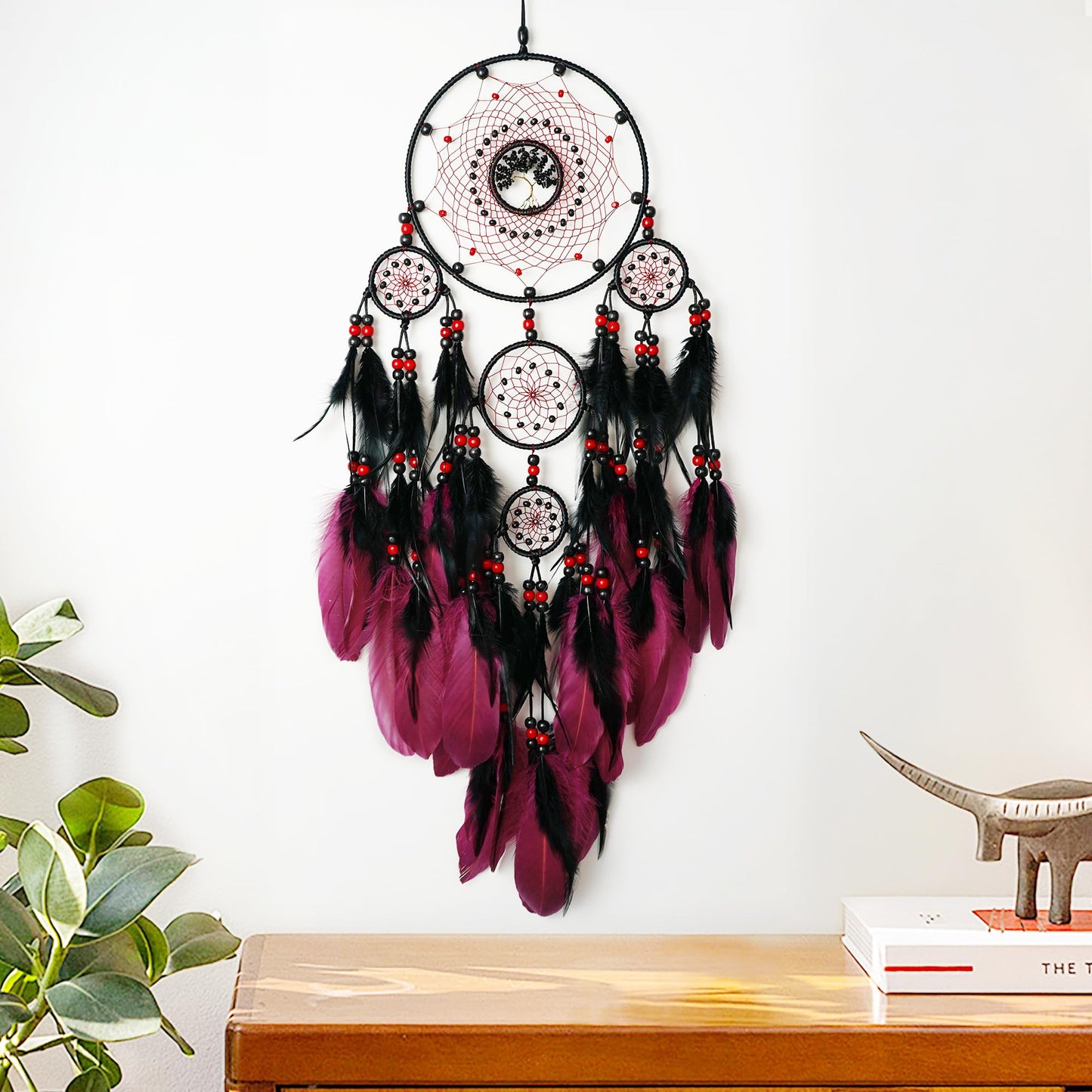 MEIZHIANDME Large Dream Catchers, Boho Handmade Native Macrame Dream Catchers Wall Hanging for Bedroom Living Room Dorm Room Decor, Adults Wedding Party Decor, Festival Blessing Gift (Red & Black)
