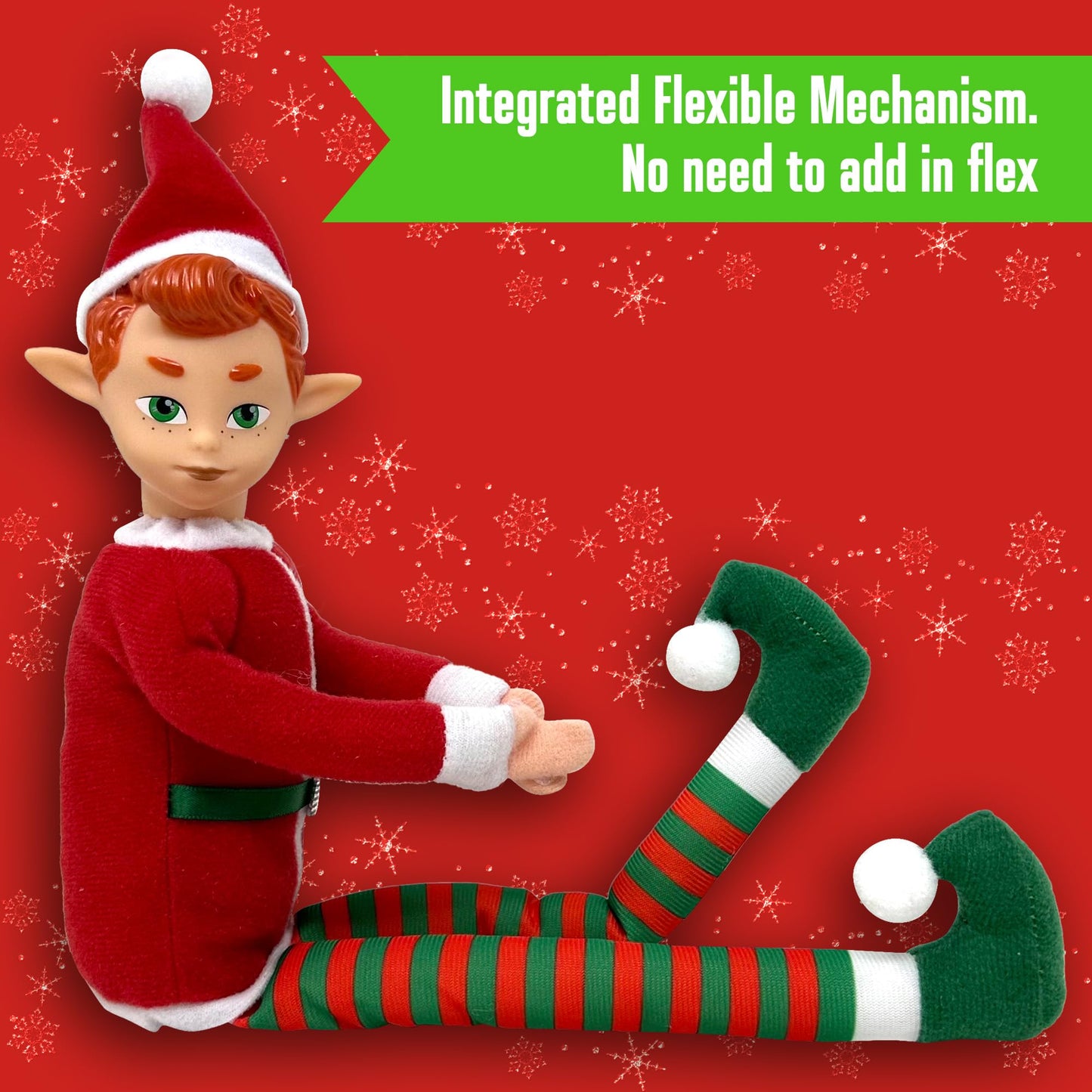 The Original Elf 12" Plush Christmas Elf Doll – Poseable Shelf Sitter with Flexible Dangling Legs – Perfect for Christmas Decorations, Toy Elf for Kids, Mini Elves, and Tree Topper (Boy)
