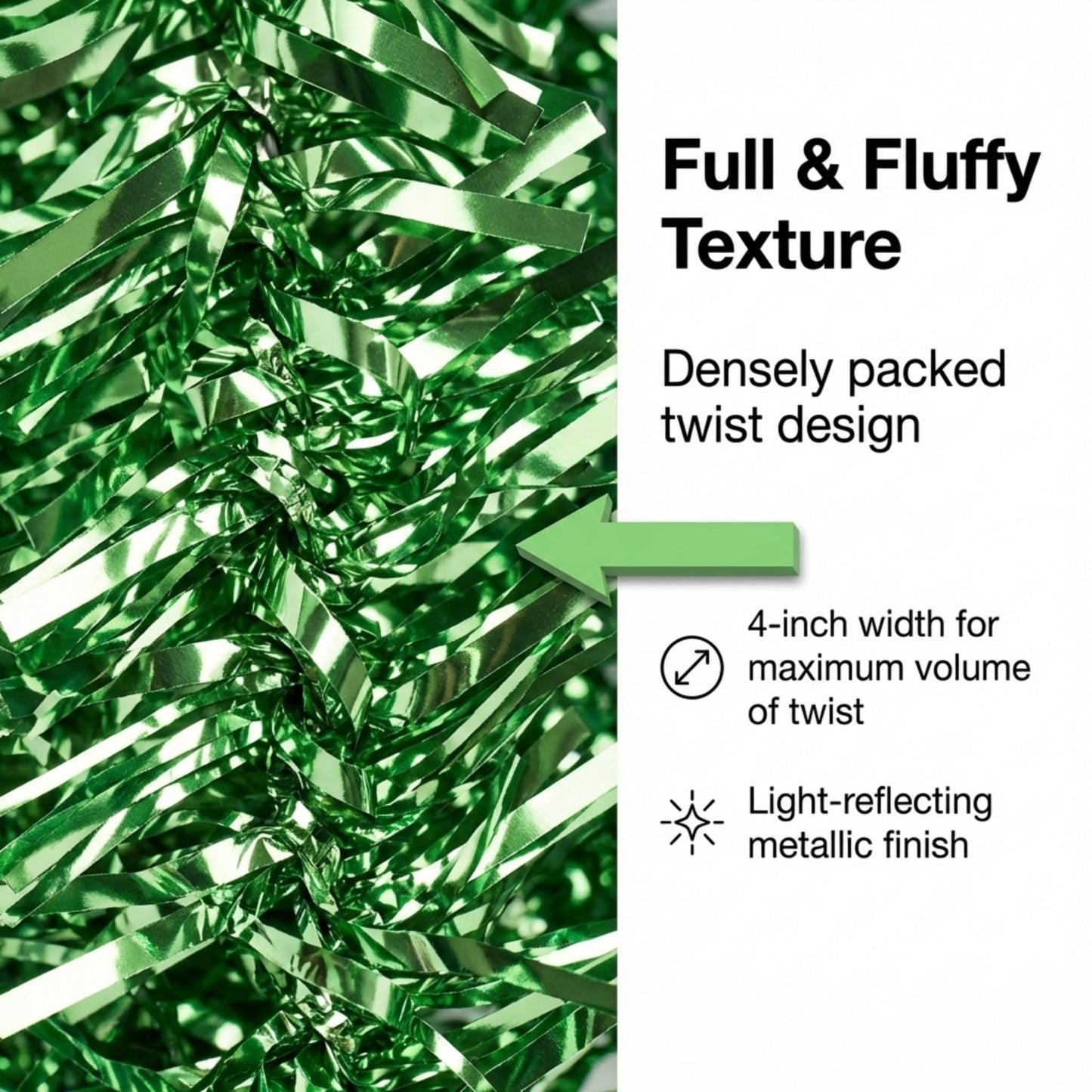 Anderson's Metallic Light Green Tinsel Twist Garland, 25ft Holiday Decoration, Christmas Tree Trim, Parade Float Decor, Party Supplies, Halloween, Graduation, Indoor Outdoor Event Garland