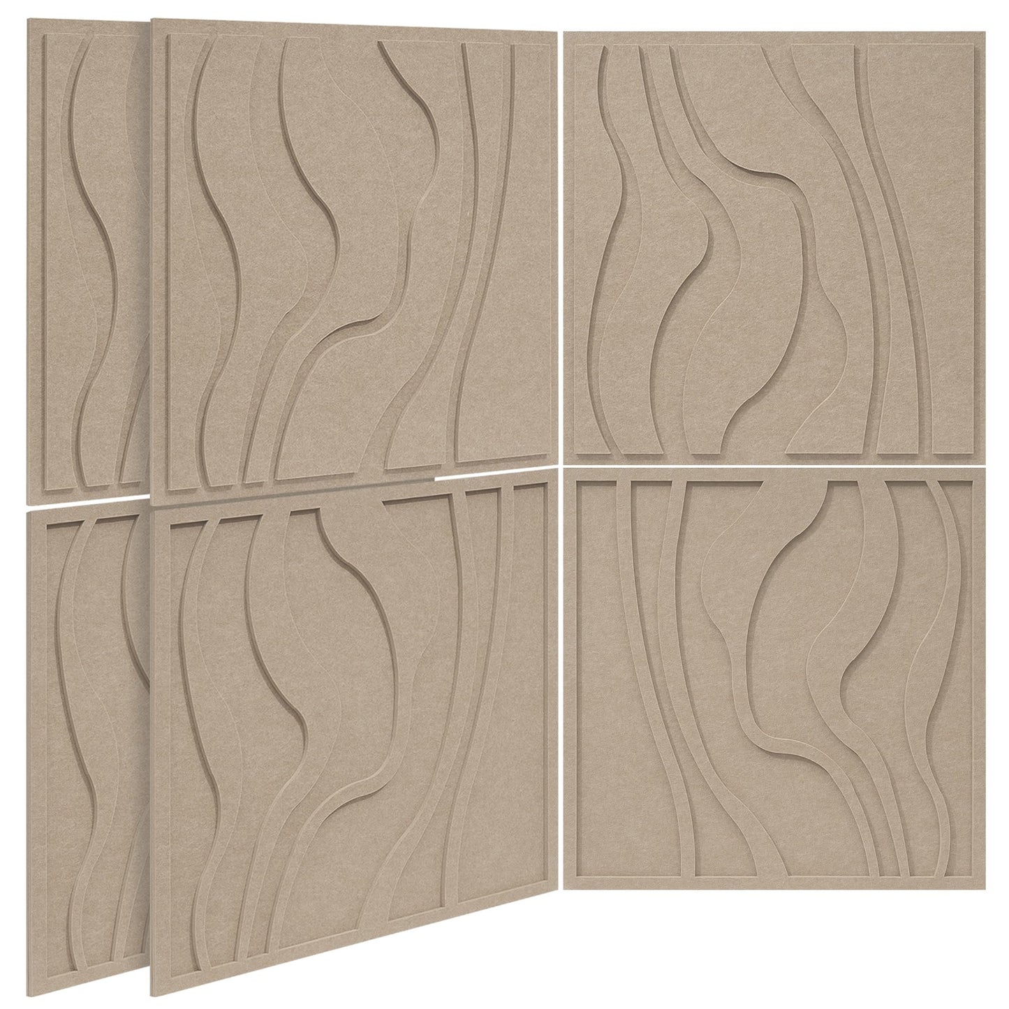 BUBOS Art Acoustic Wall Panels 6 Pack - 23.6"x23.6" Self-adhesive Sound Proof Panels, Decorative Sound Absorbing Panels for OFffice, Home Theater & Studio Recording Equipment, Camel