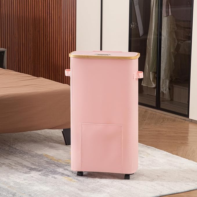 Vincona Laundry Basket with Wheels, Tall Dirty Clothes Hamper on Wheels, Rolling Laundry Hamper with lid for Dorm, Bedroom and Bathroom
