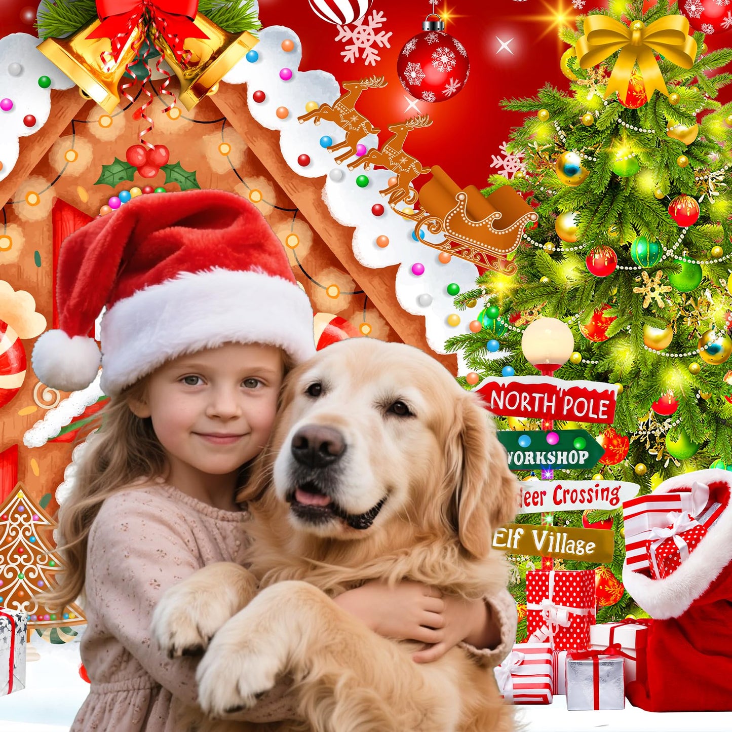 Christmas Backdrops for Photography, Gingerbread House Photo Backdrop for Wall Photoshoot, Xmas Background Holiday Party Decorations 7x5ft